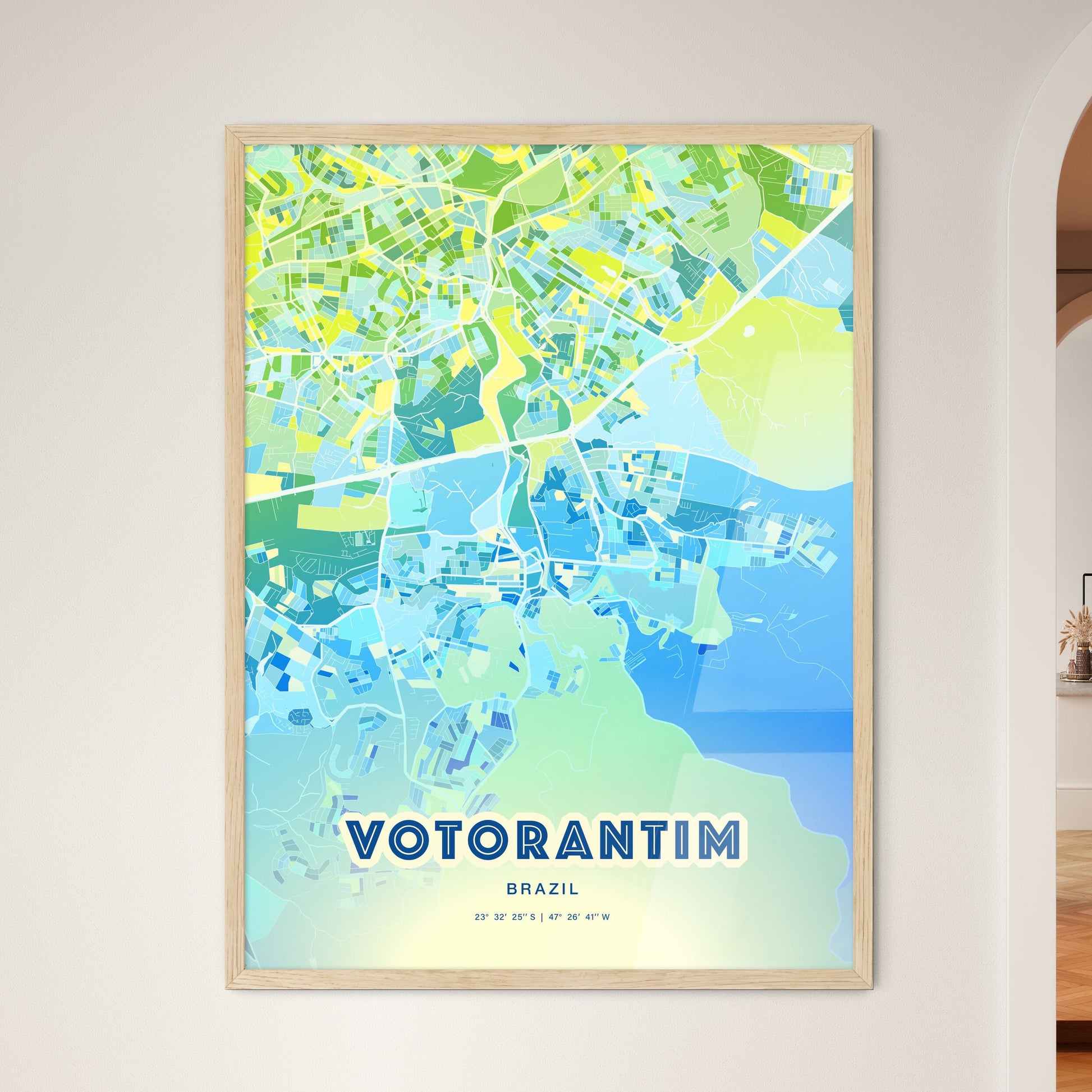 Colorful VOTORANTIM BRAZIL Fine Art Map Cool Blue