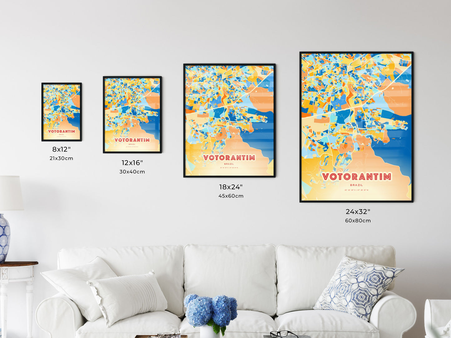 Colorful VOTORANTIM BRAZIL Fine Art Map Blue Orange