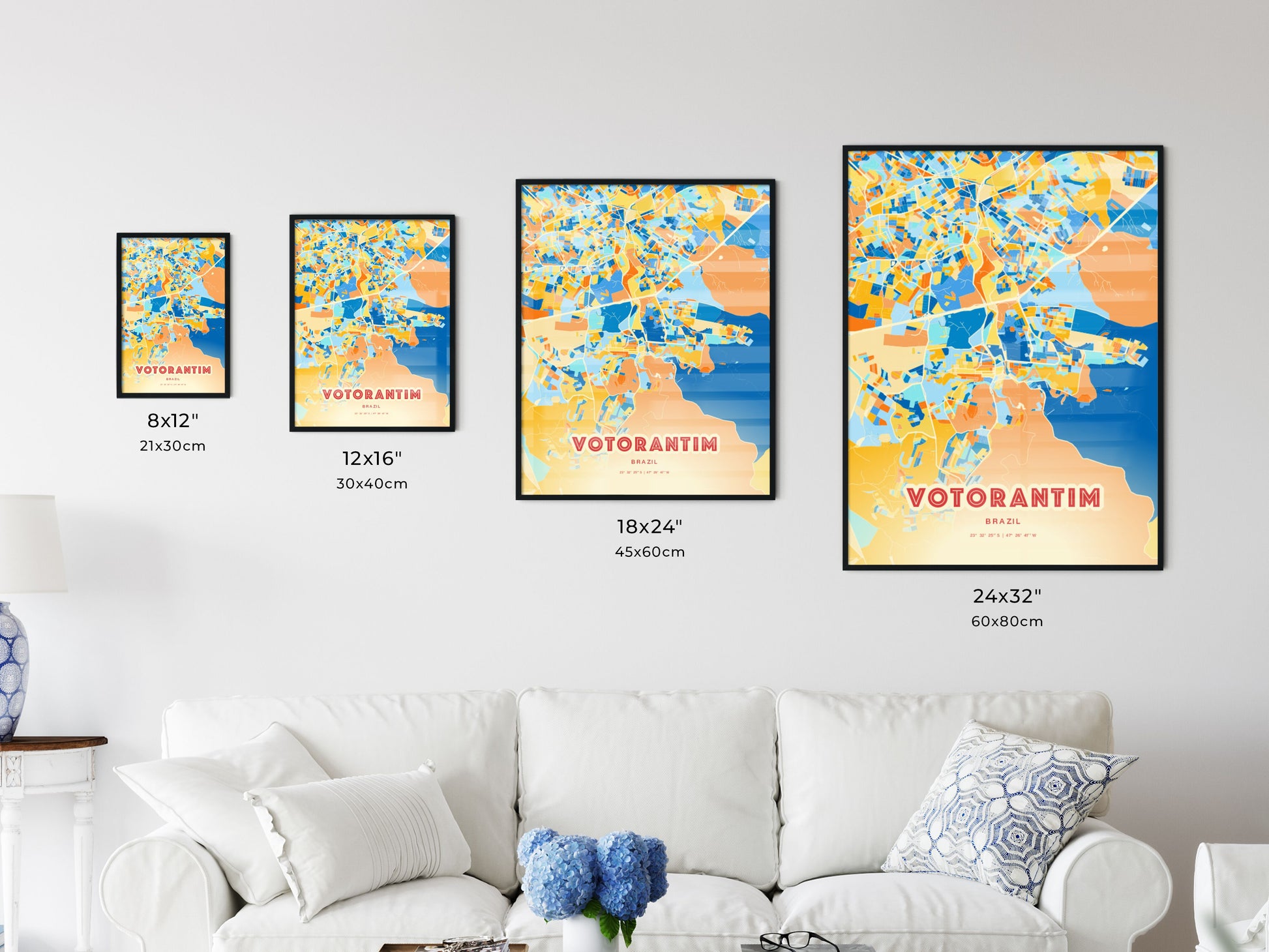 Colorful VOTORANTIM BRAZIL Fine Art Map Blue Orange