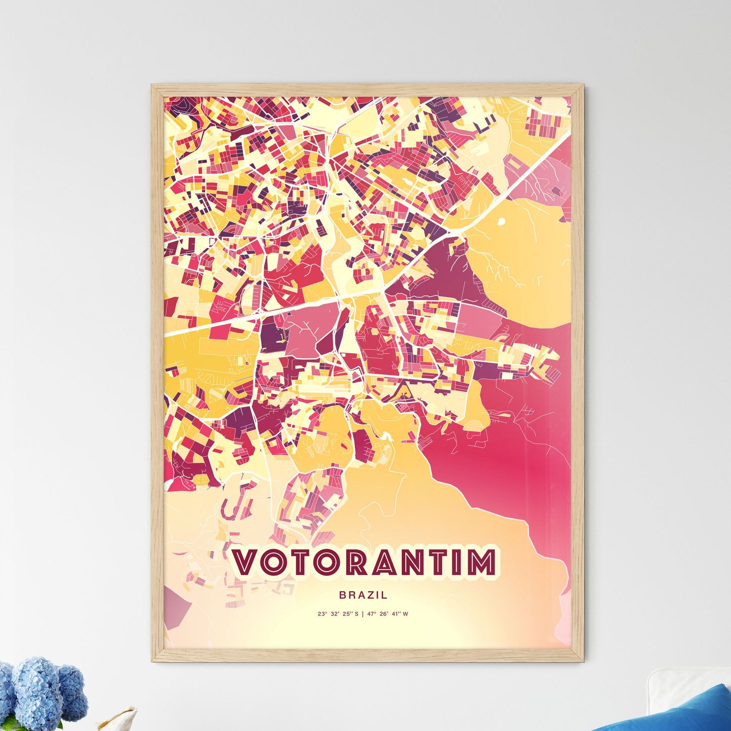 Colorful VOTORANTIM BRAZIL Fine Art Map Hot Red