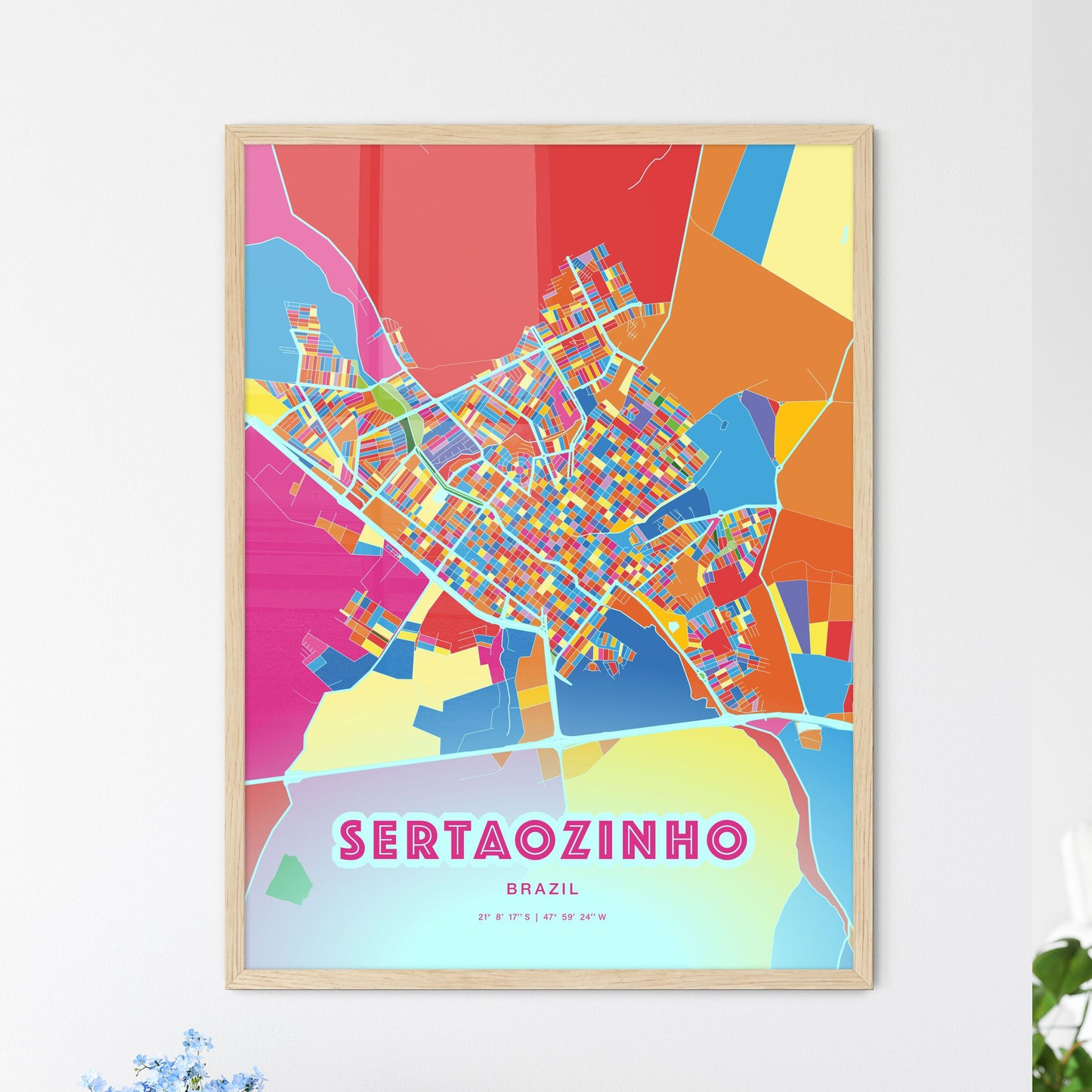 Colorful SERTAOZINHO BRAZIL Fine Art Map Crazy Colors