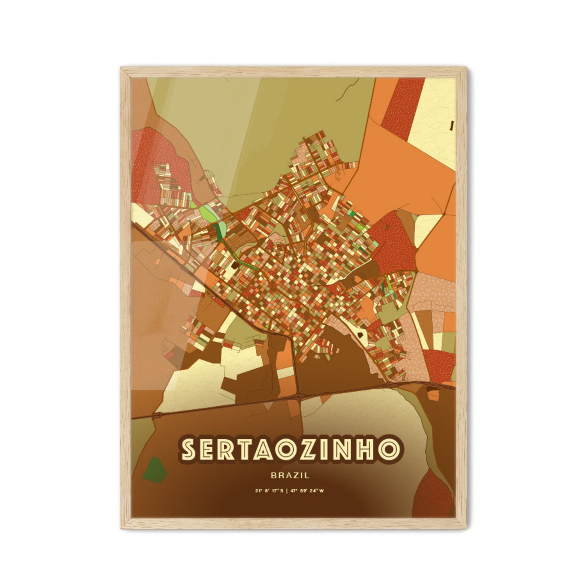 Colorful SERTAOZINHO BRAZIL Fine Art Map Farmhouse