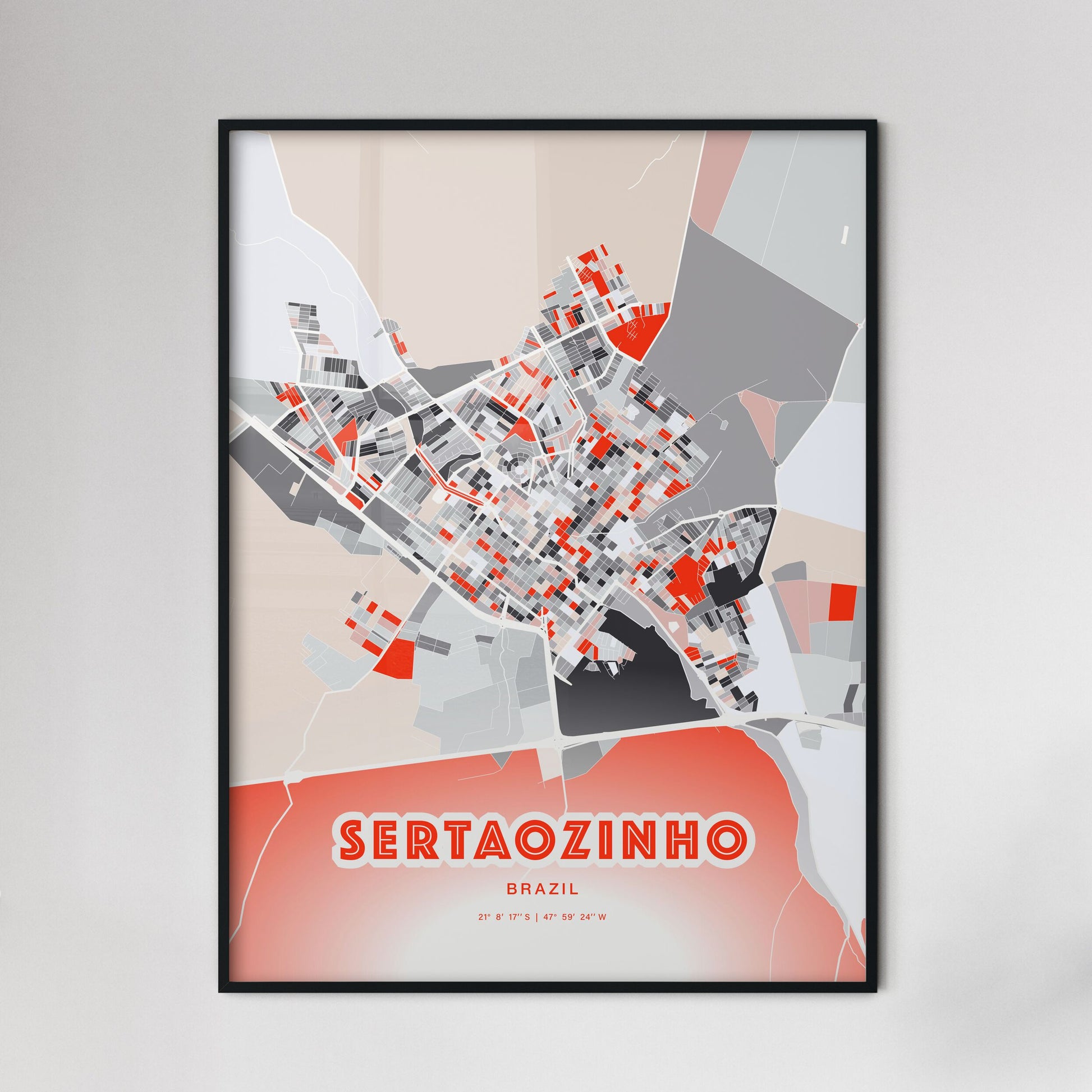 Colorful SERTAOZINHO BRAZIL Fine Art Map Modern