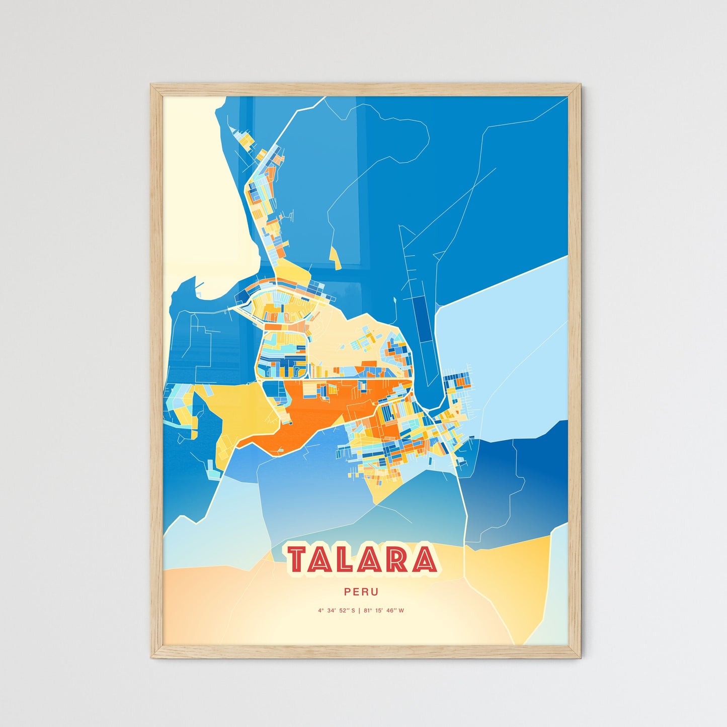 Colorful TALARA PERU Fine Art Map Blue Orange