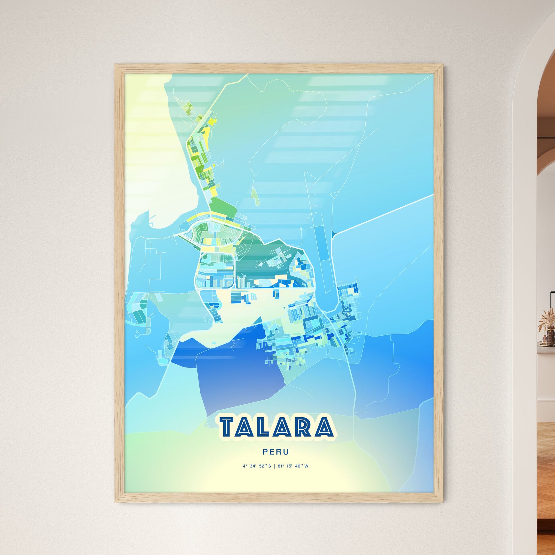 Colorful TALARA PERU Fine Art Map Cool Blue