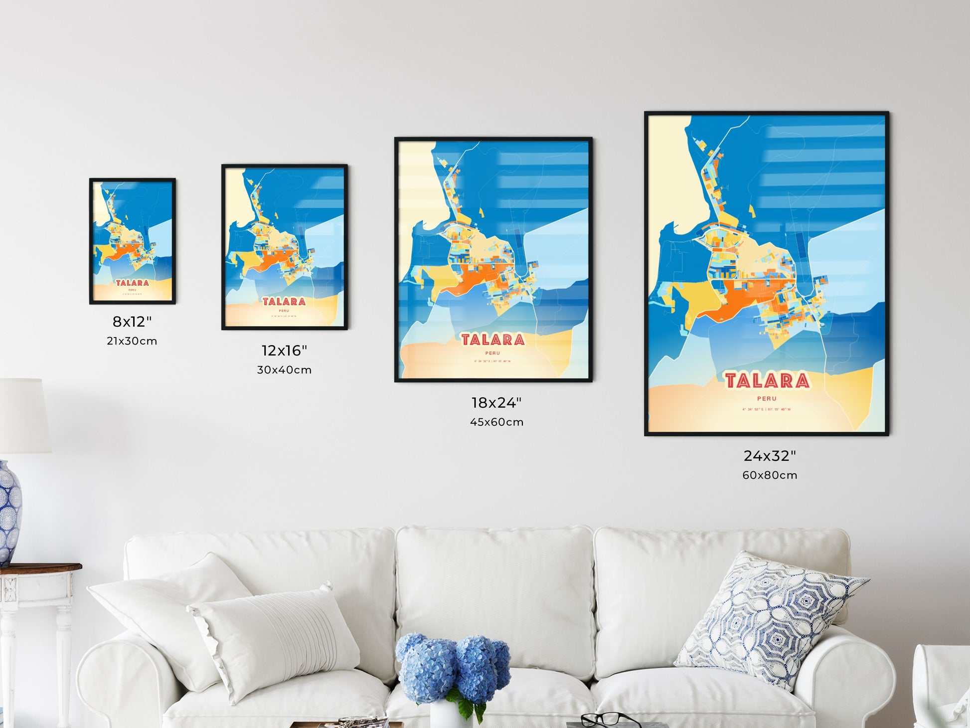 Colorful TALARA PERU Fine Art Map Blue Orange