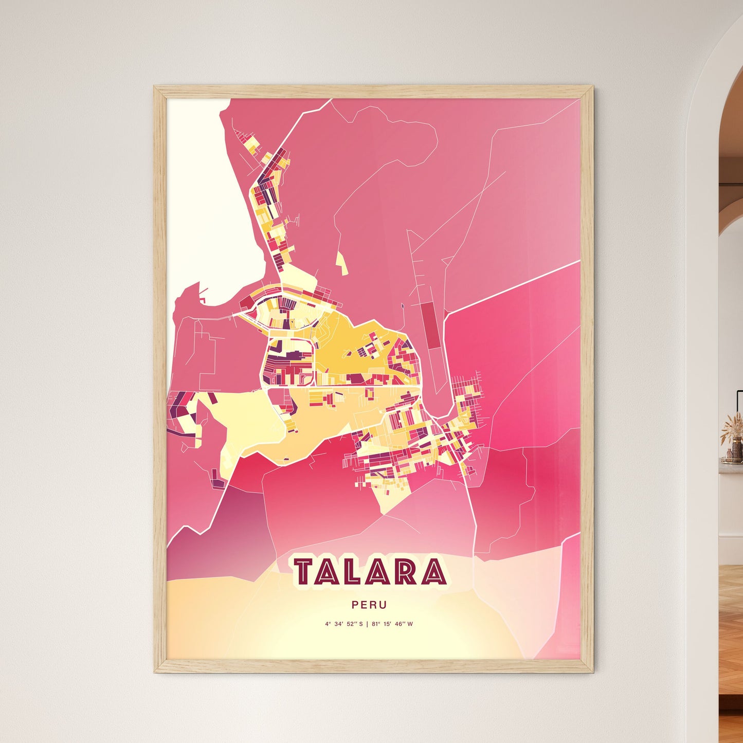 Colorful TALARA PERU Fine Art Map Hot Red