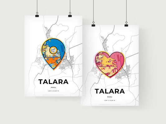 TALARA PERU minimal art map with a colorful icon. Where it all began, Couple map gift.