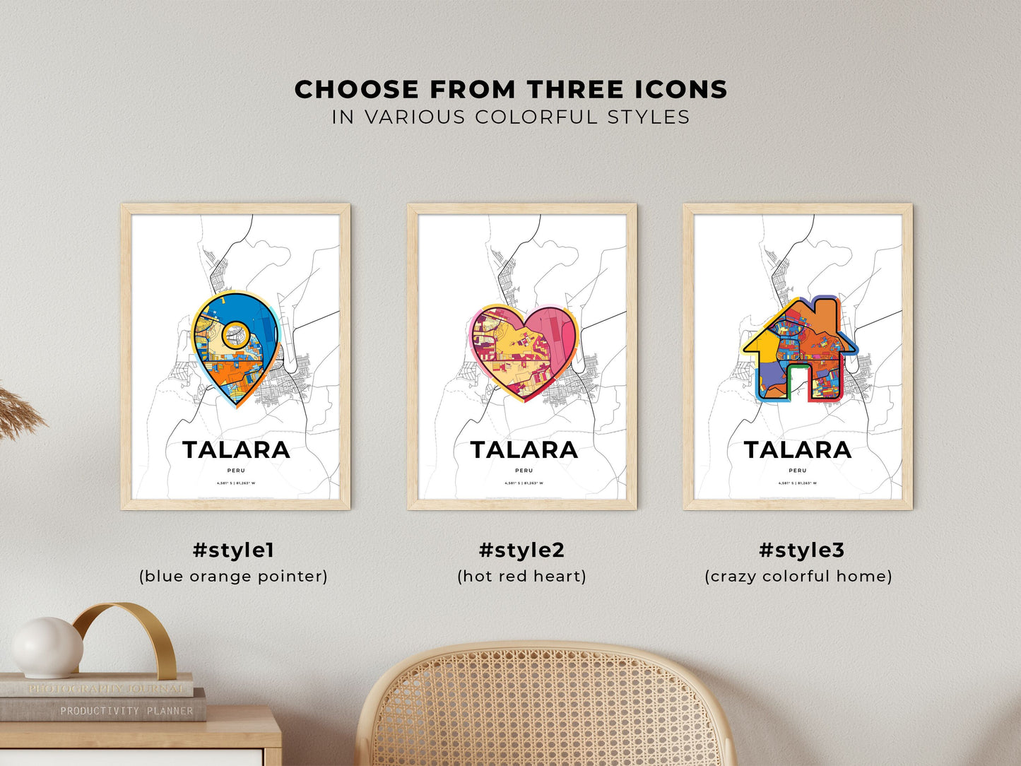 Talara Peru maps with colorful icons
