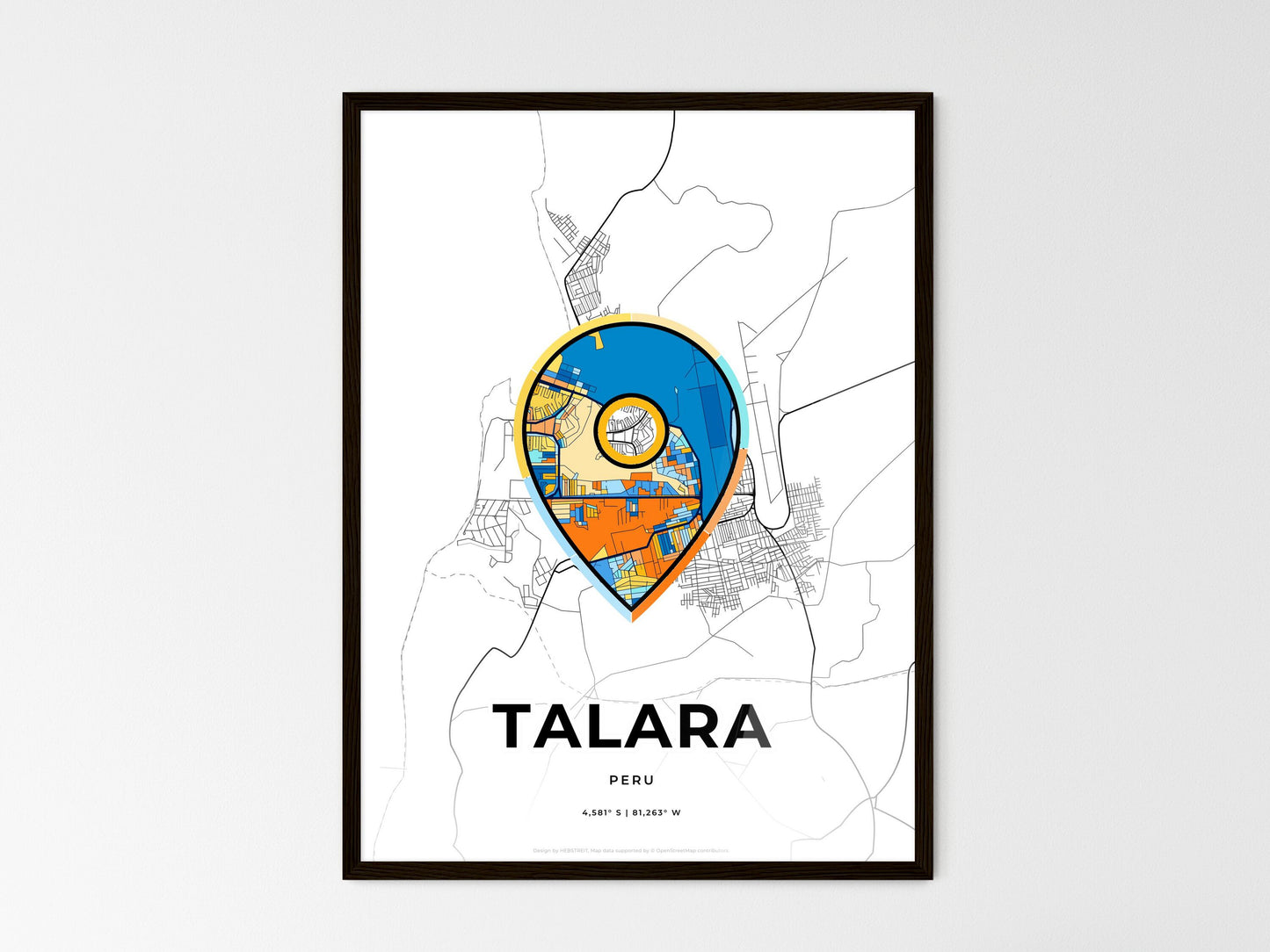 Talara Peru wedding art map with pointer icon