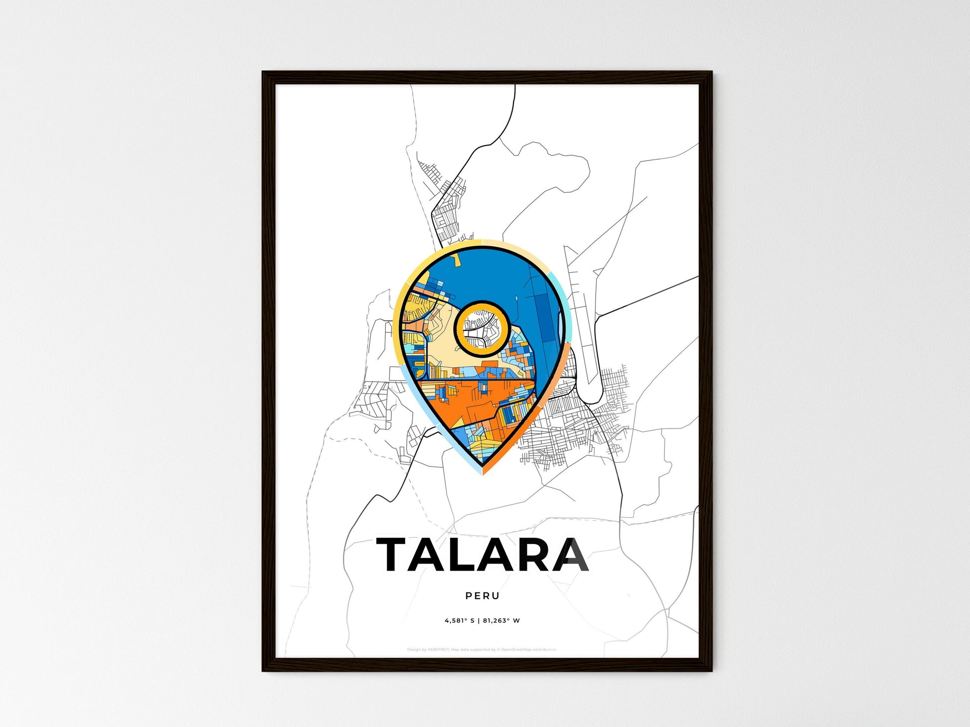 Talara Peru wedding art map with pointer icon