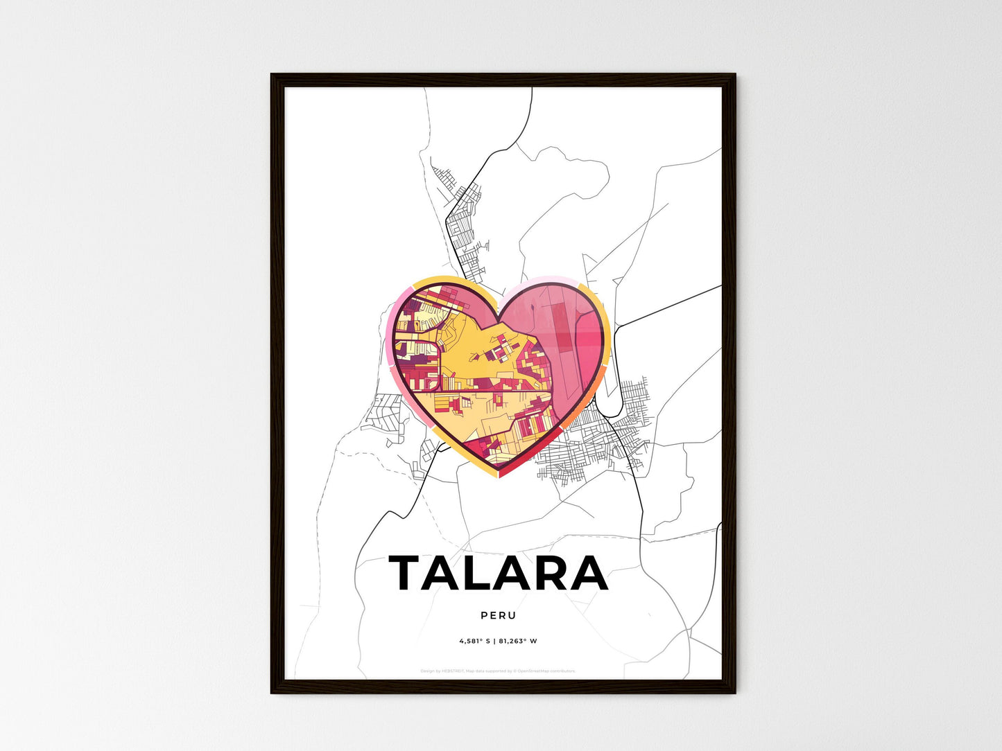 Talara Peru wedding art map with heart icon