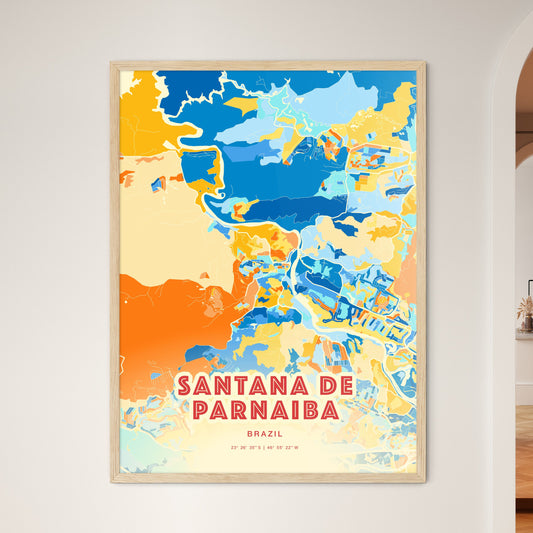 Colorful SANTANA DE PARNAIBA BRAZIL Fine Art Map Blue Orange