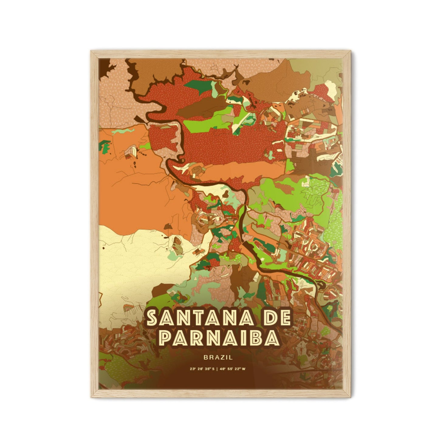 Colorful SANTANA DE PARNAIBA BRAZIL Fine Art Map Farmhouse