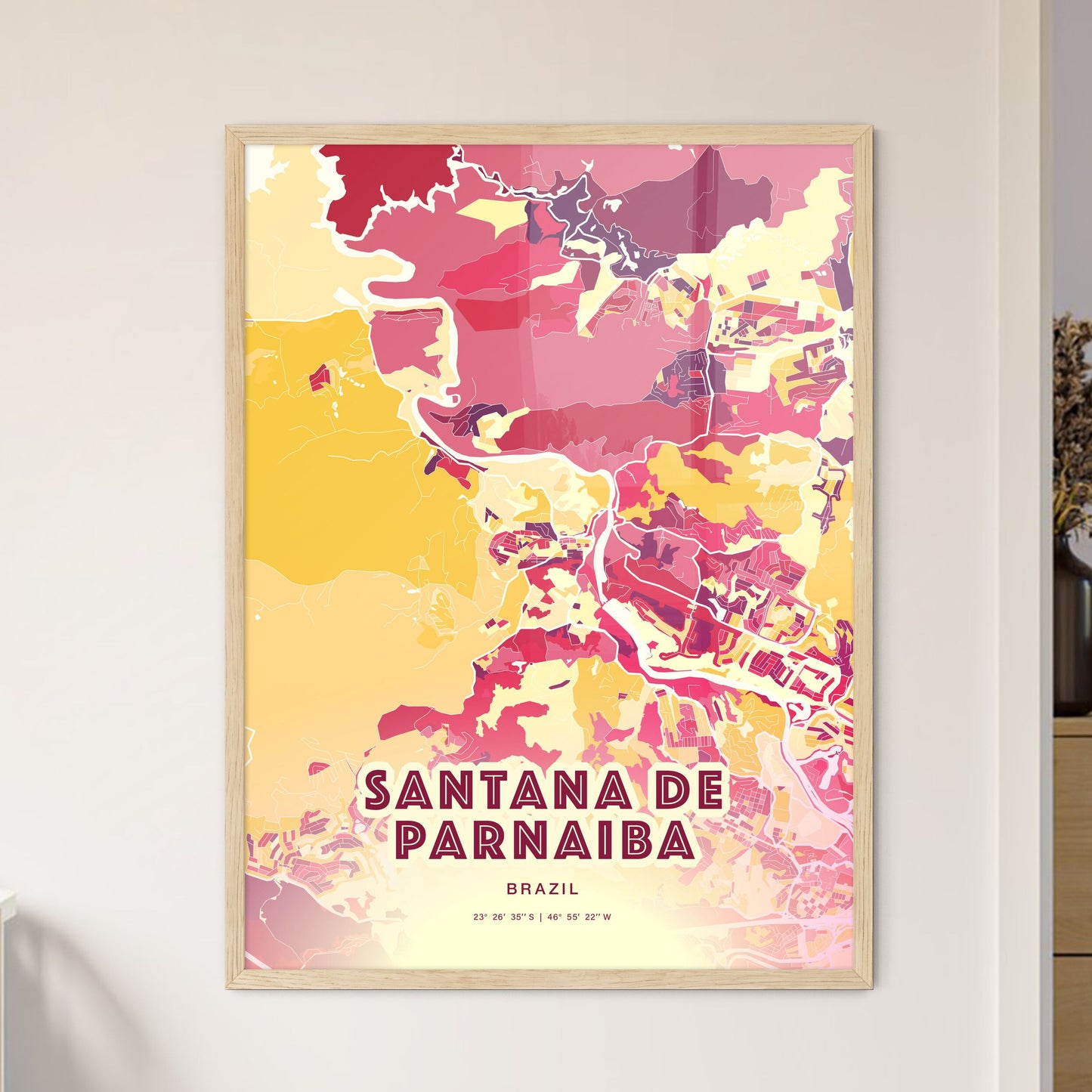 Colorful SANTANA DE PARNAIBA BRAZIL Fine Art Map Hot Red