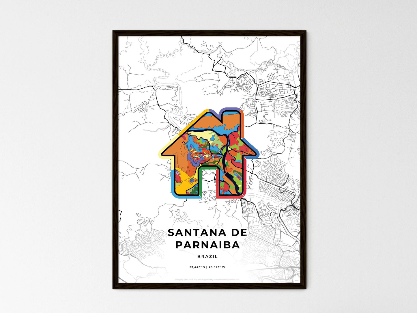 Santana De Parnaiba Brazil wedding art map with home icon