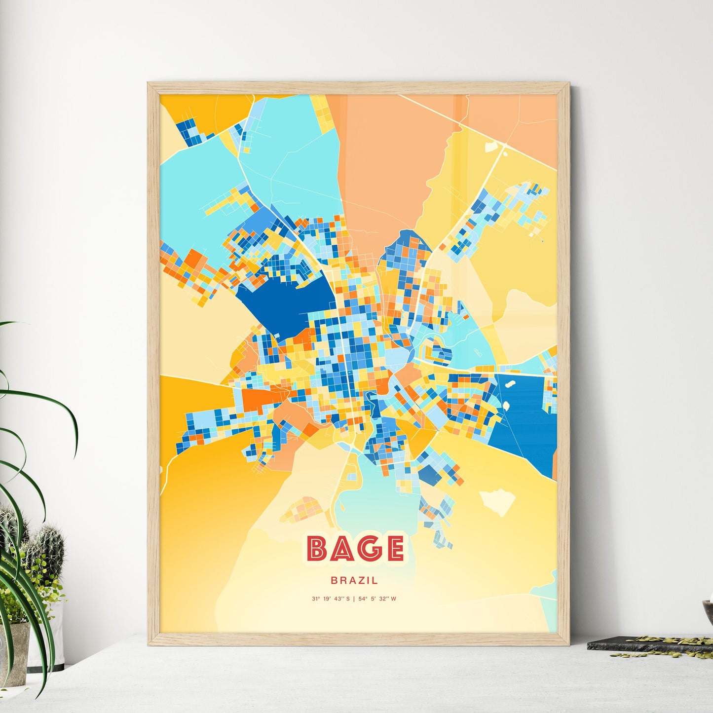 Colorful BAGE BRAZIL Fine Art Map Blue Orange