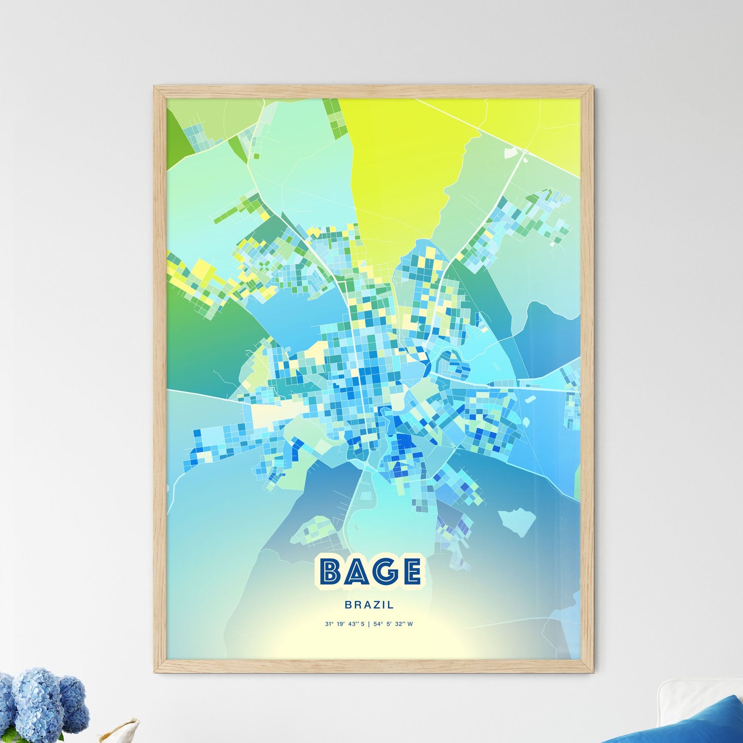 Colorful BAGE BRAZIL Fine Art Map Cool Blue