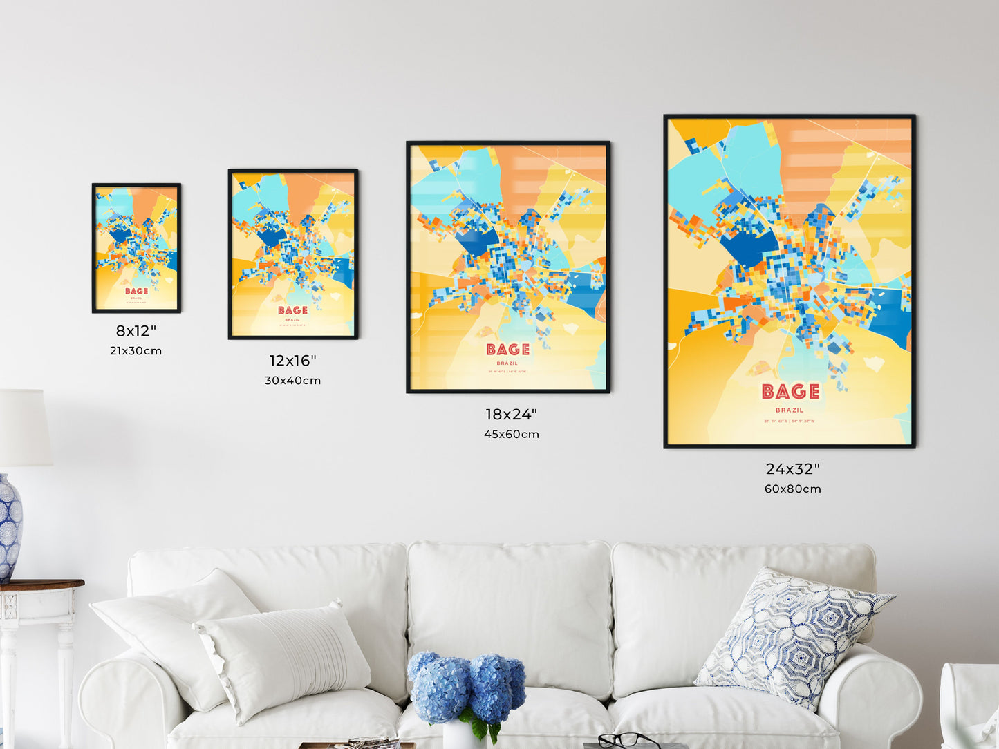 Colorful BAGE BRAZIL Fine Art Map Blue Orange