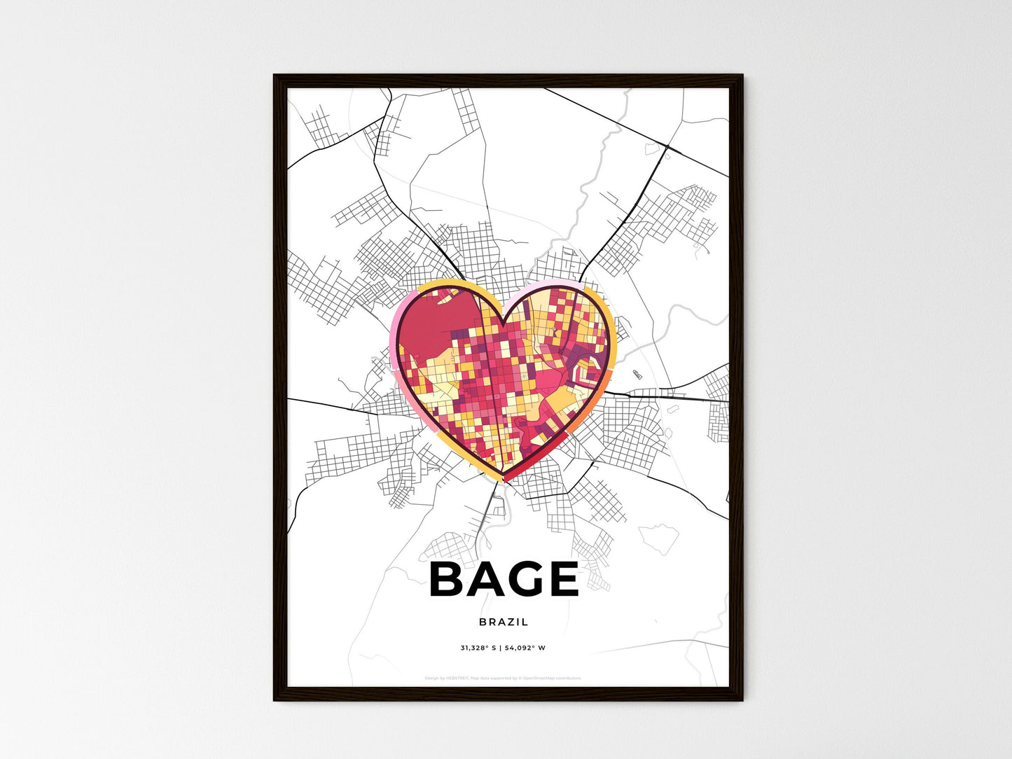 Bage Brazil wedding art map with heart icon
