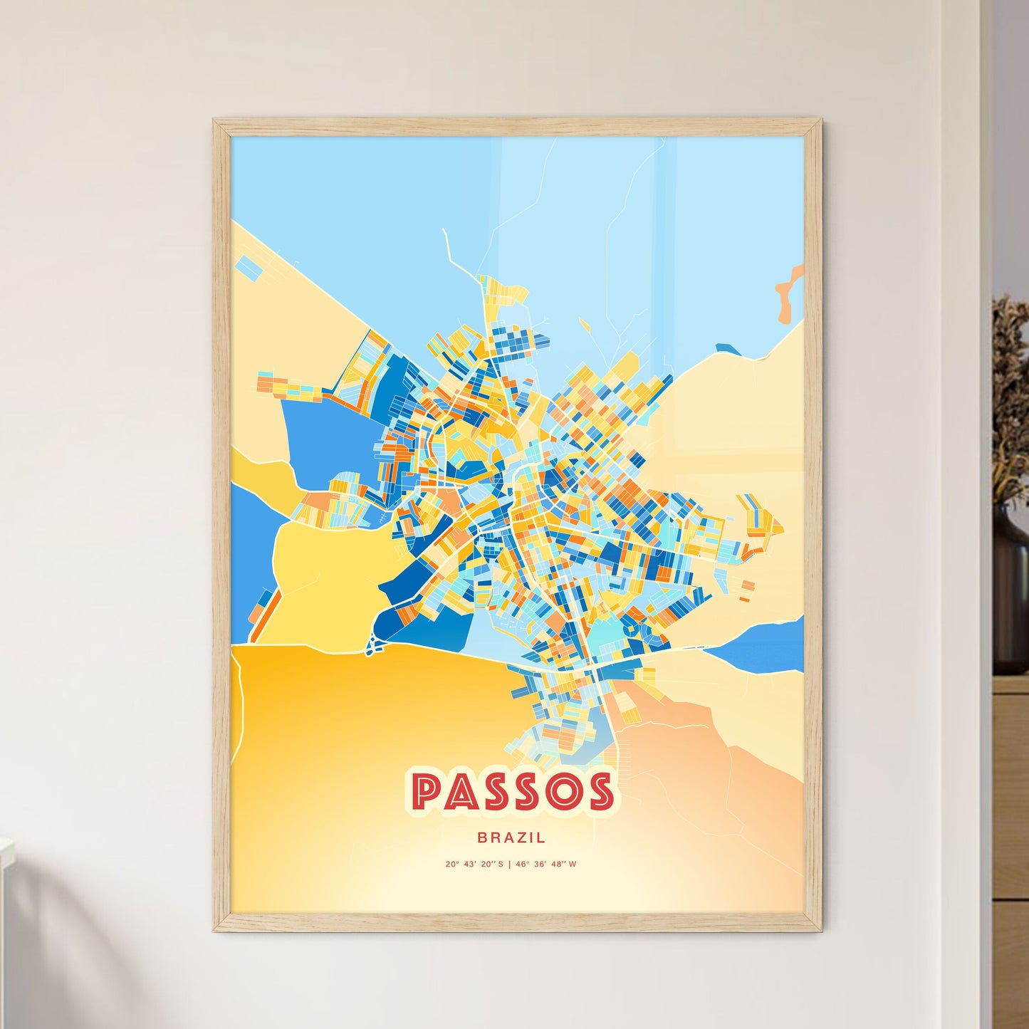 Colorful PASSOS BRAZIL Fine Art Map Blue Orange