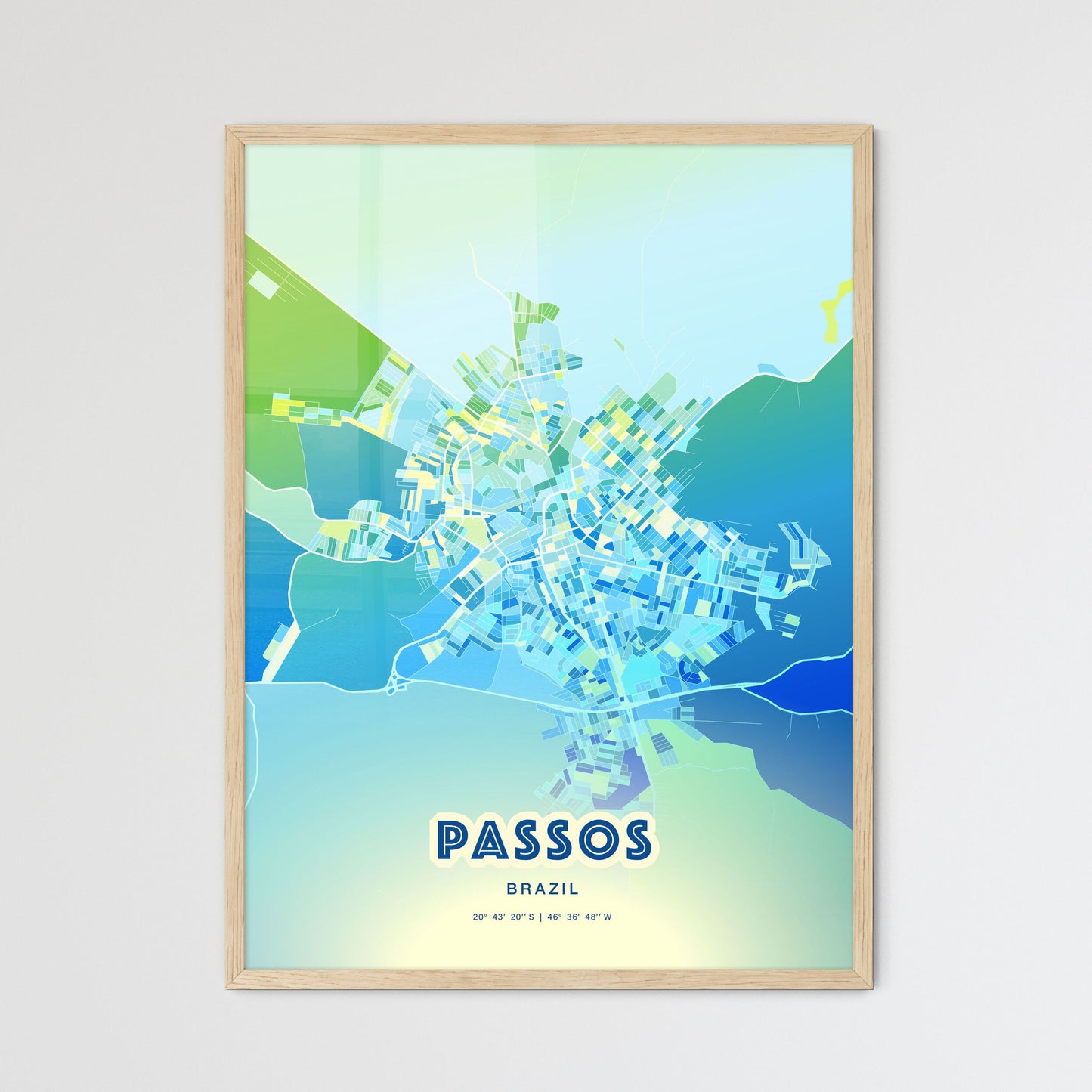 Colorful PASSOS BRAZIL Fine Art Map Cool Blue