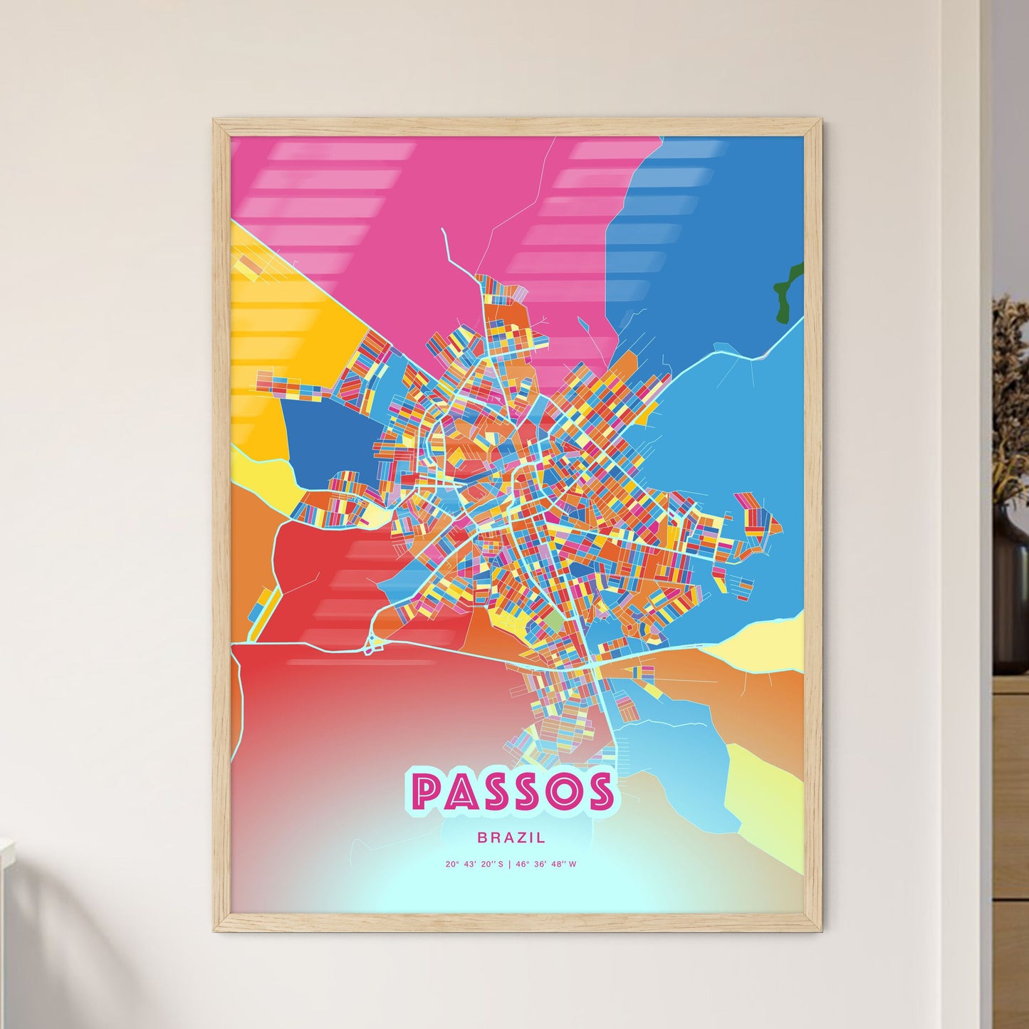 Colorful PASSOS BRAZIL Fine Art Map Crazy Colors