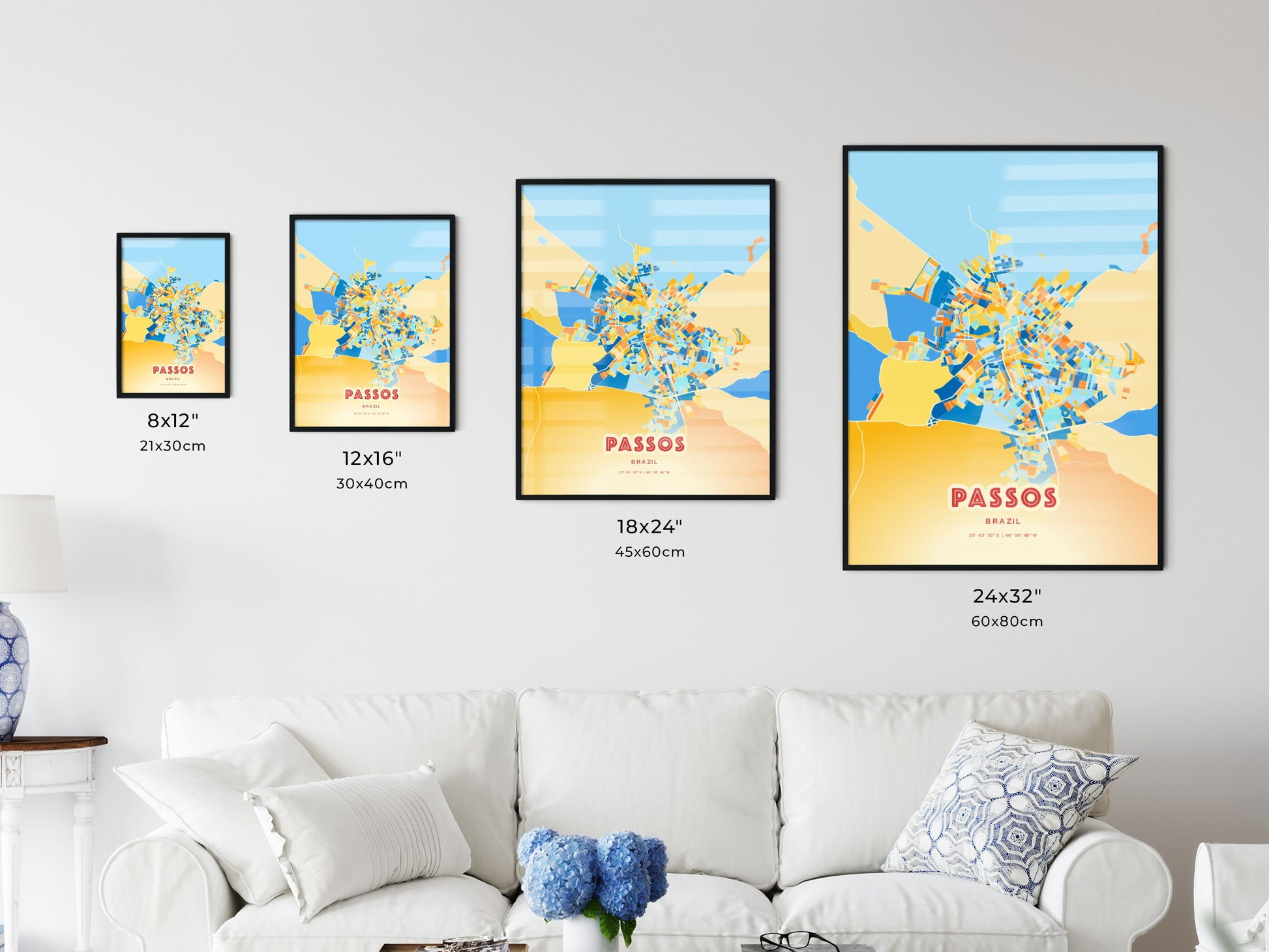 Colorful PASSOS BRAZIL Fine Art Map Blue Orange