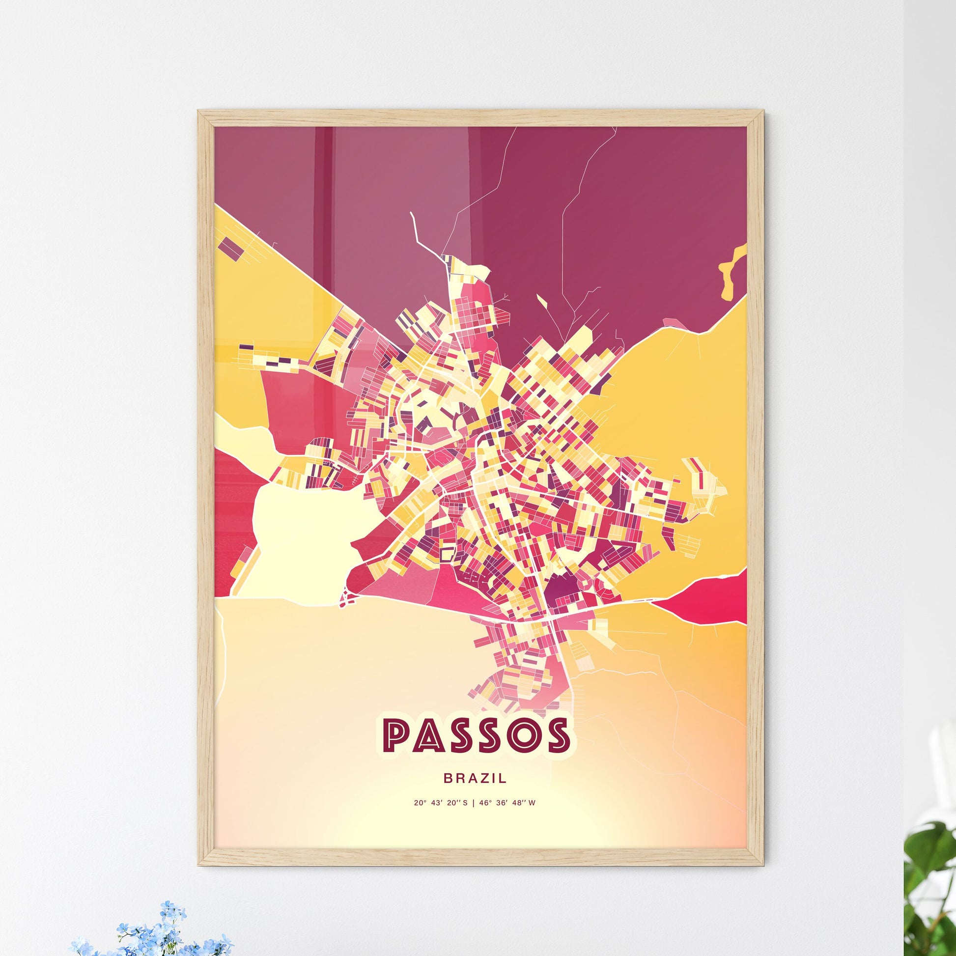 Colorful PASSOS BRAZIL Fine Art Map Hot Red