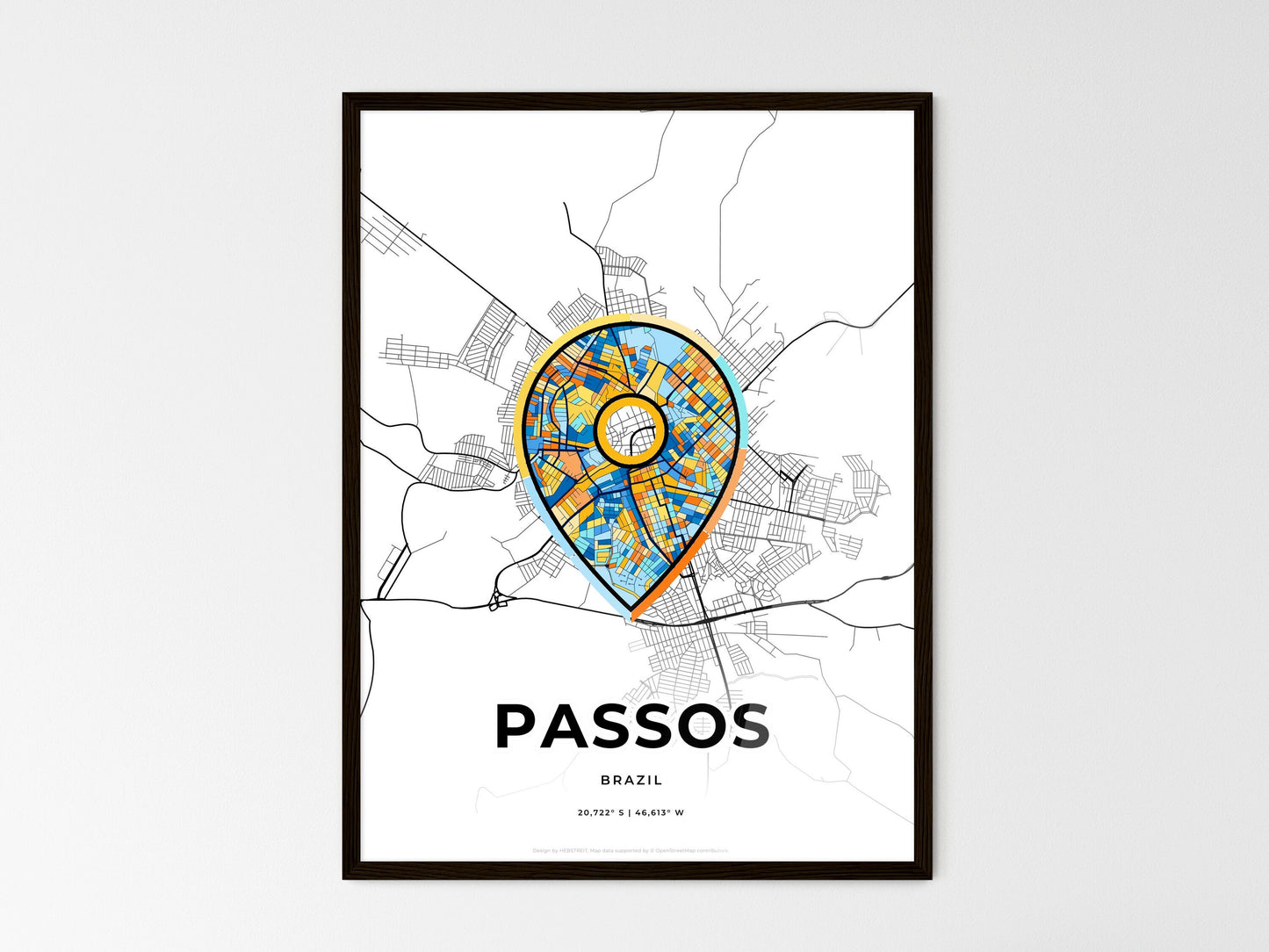 Passos Brazil wedding art map with pointer icon