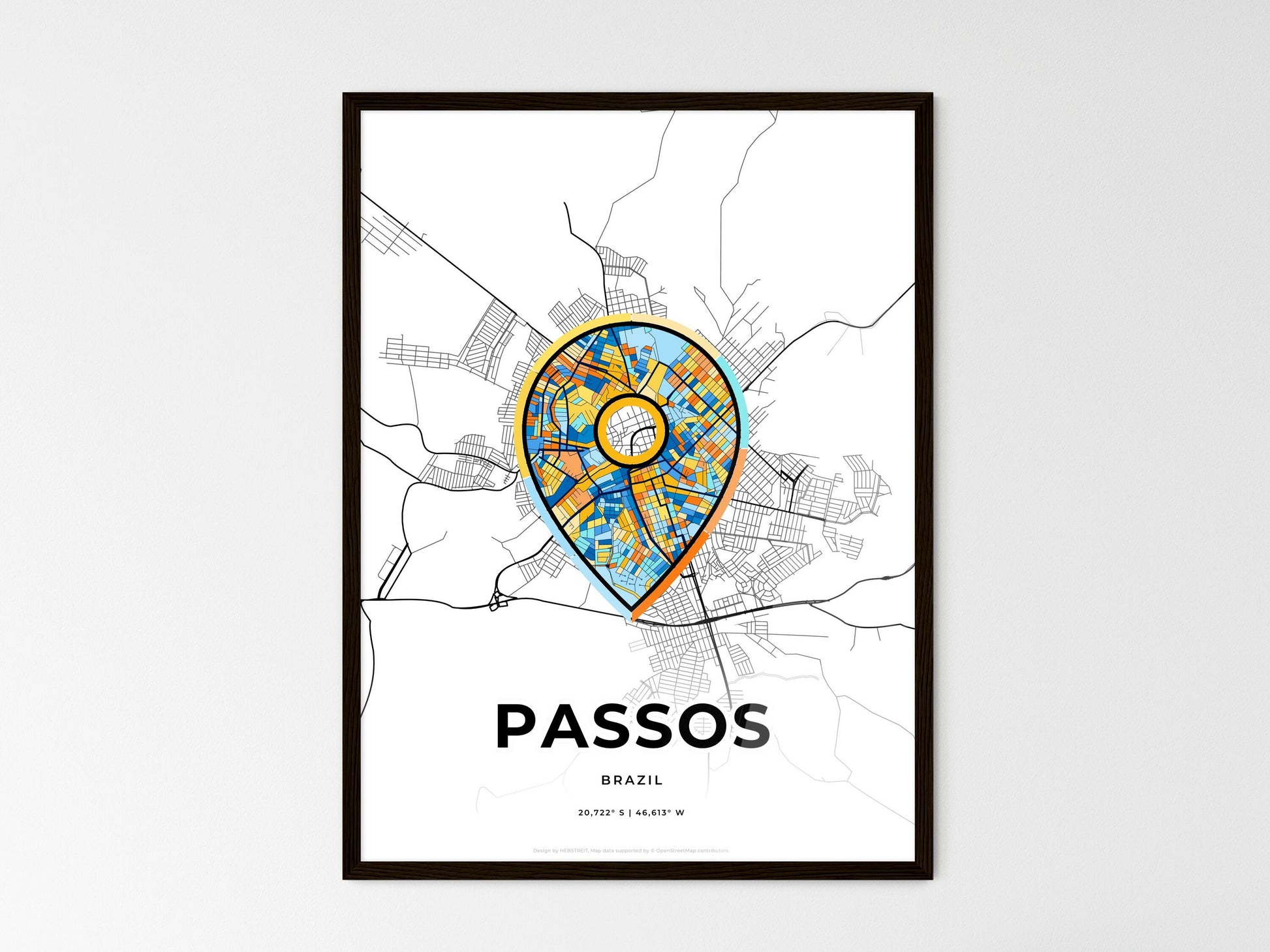 Passos Brazil wedding art map with pointer icon