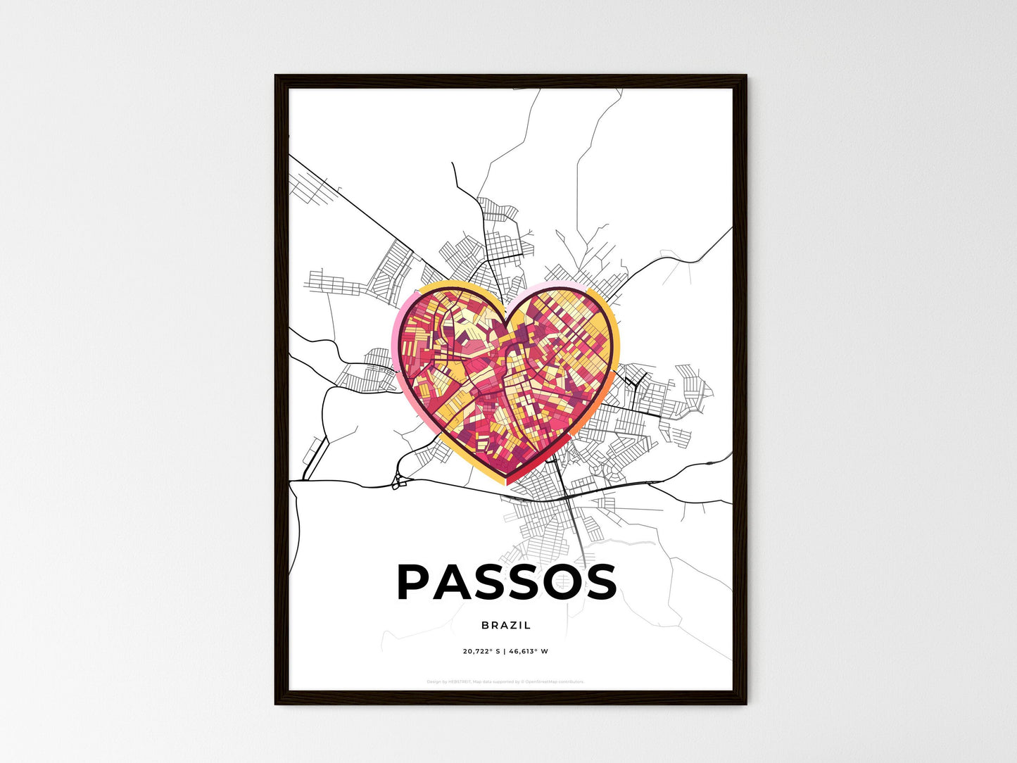 Passos Brazil wedding art map with heart icon