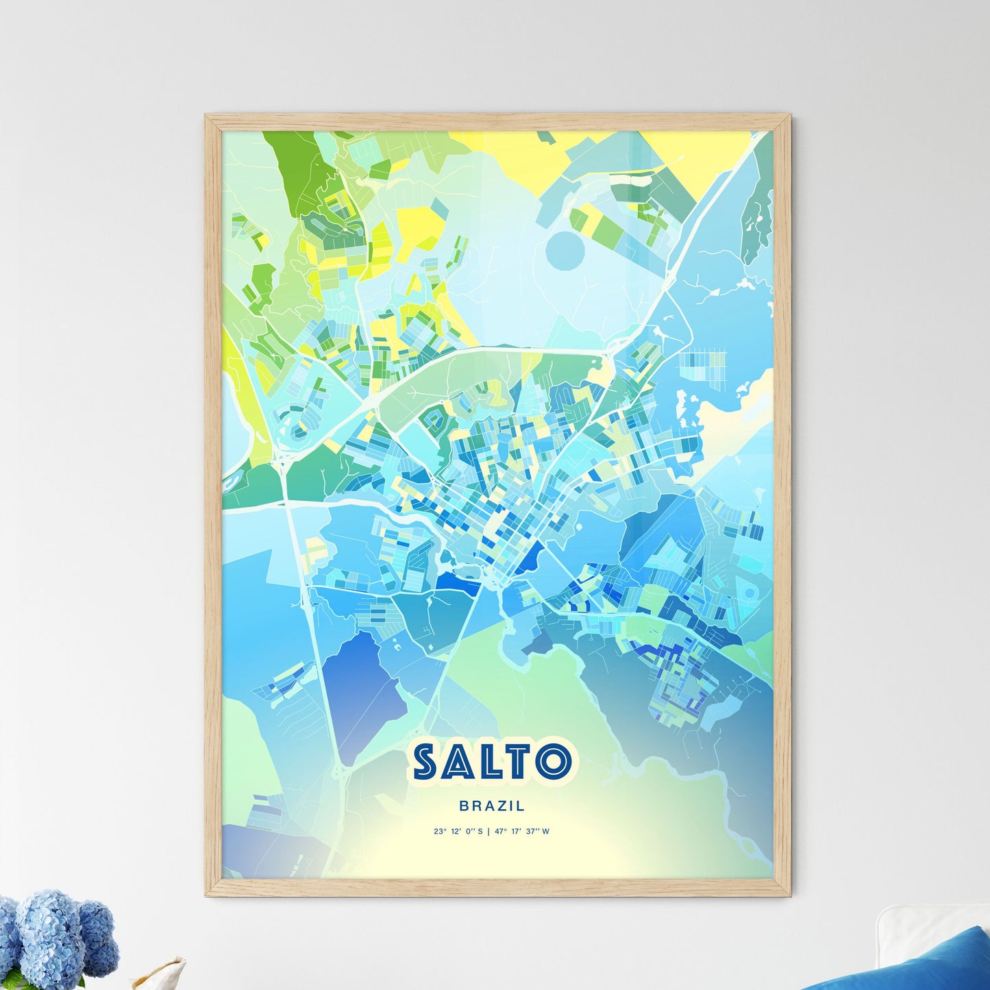 Colorful SALTO BRAZIL Fine Art Map Cool Blue