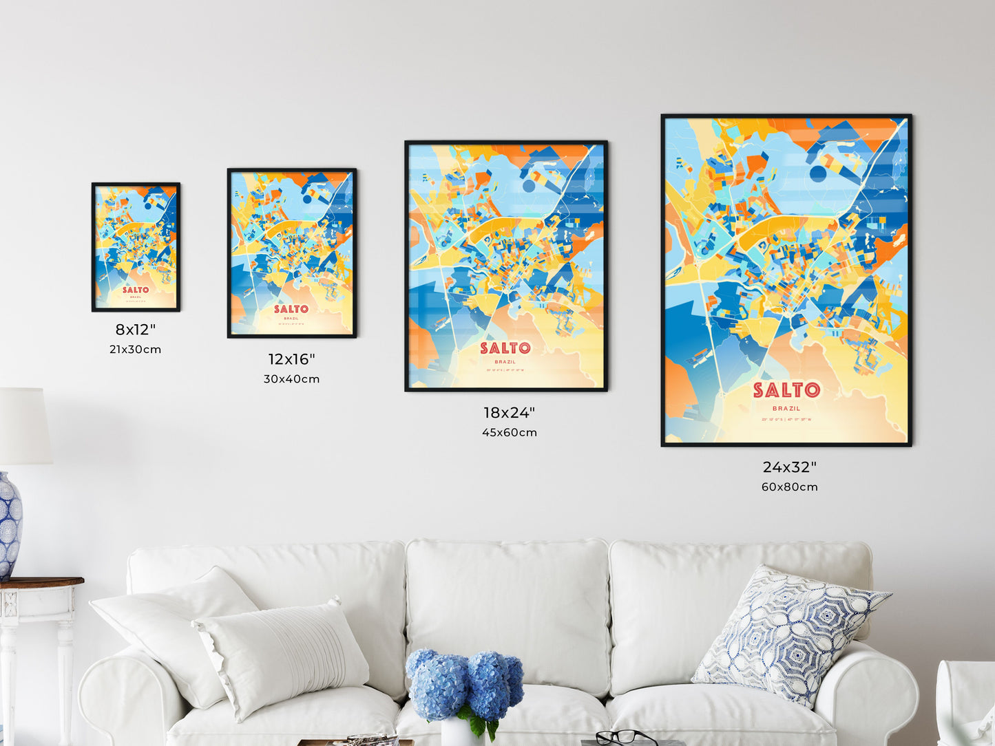 Colorful SALTO BRAZIL Fine Art Map Blue Orange