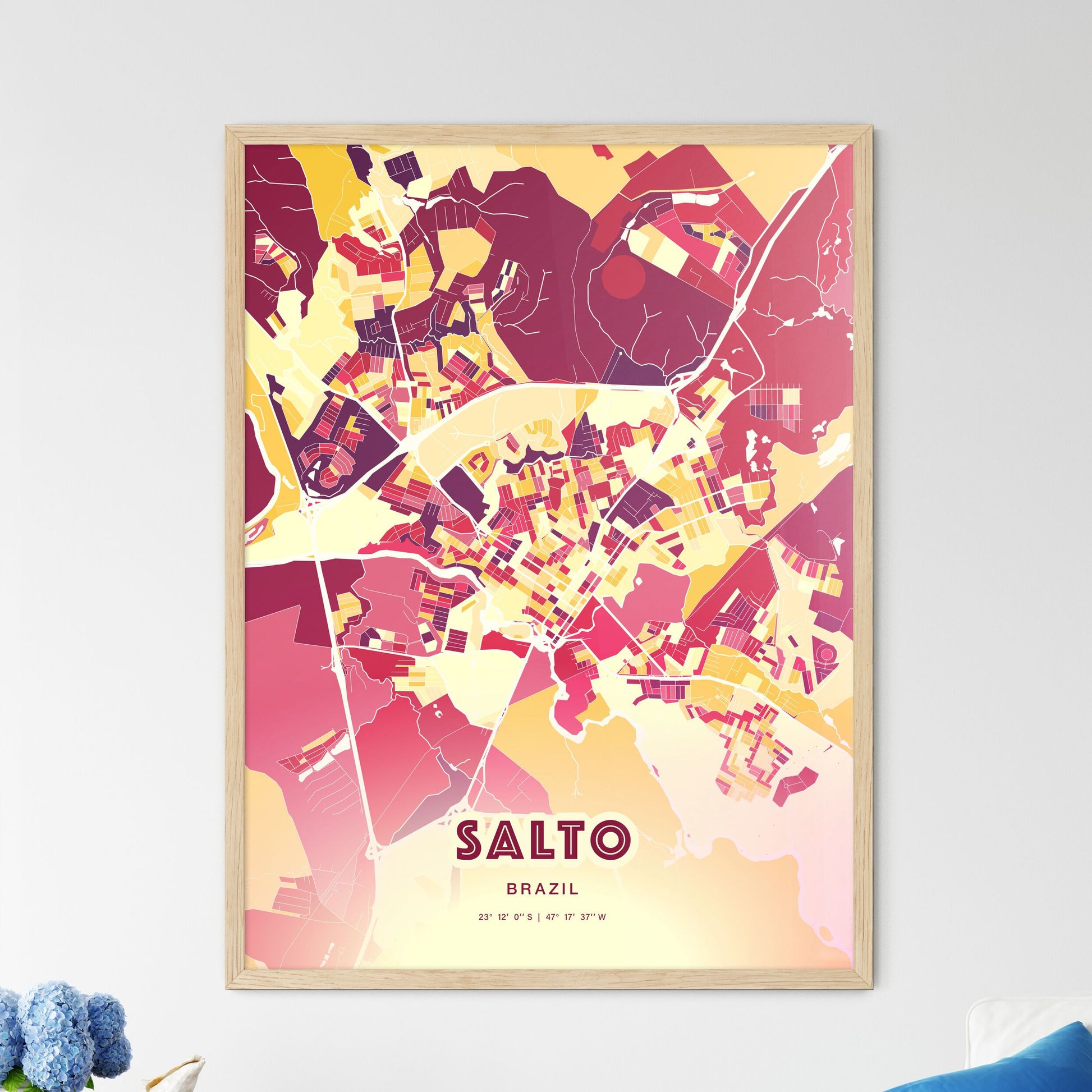 Colorful SALTO BRAZIL Fine Art Map Hot Red