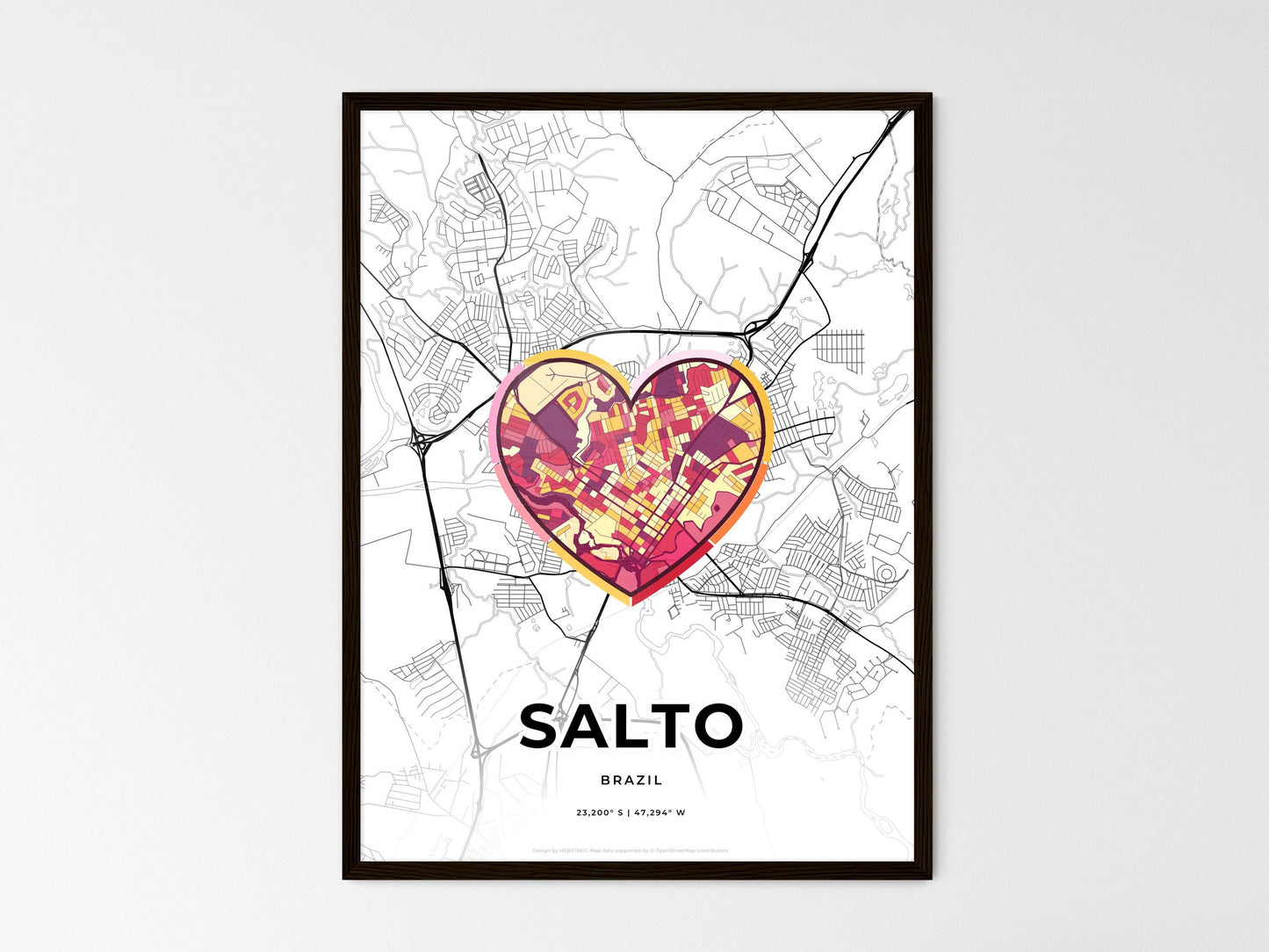 Salto Brazil wedding art map with heart icon