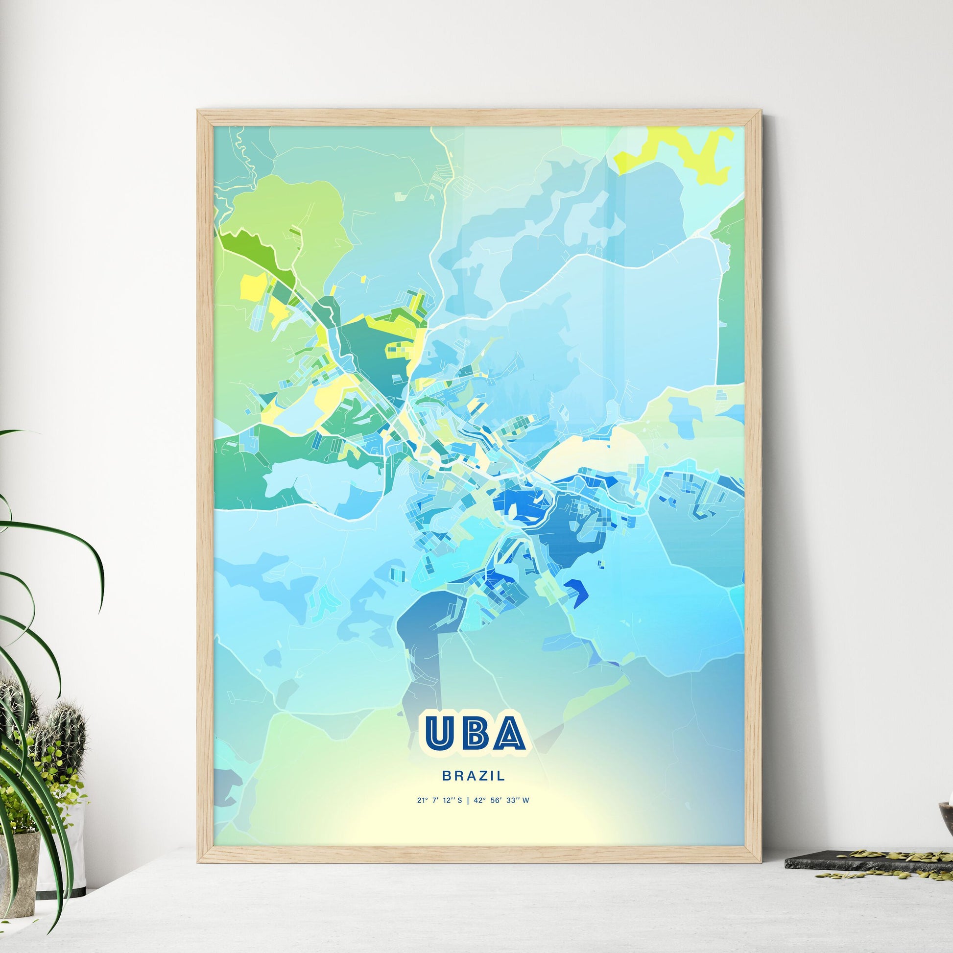 Colorful UBA BRAZIL Fine Art Map Cool Blue