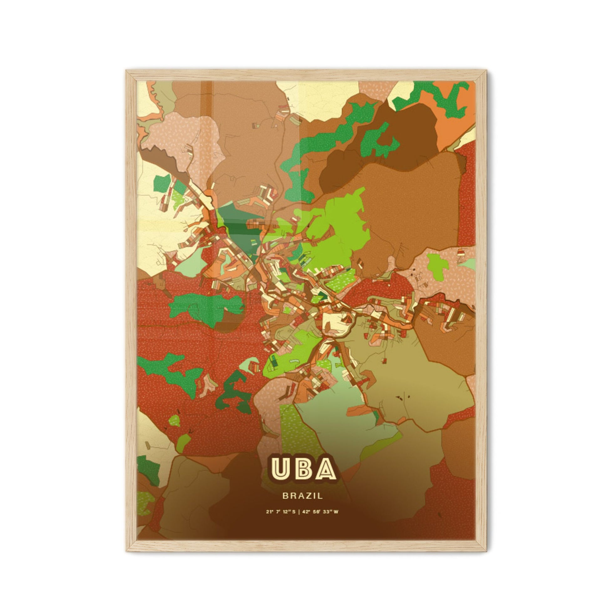 Colorful UBA BRAZIL Fine Art Map Farmhouse