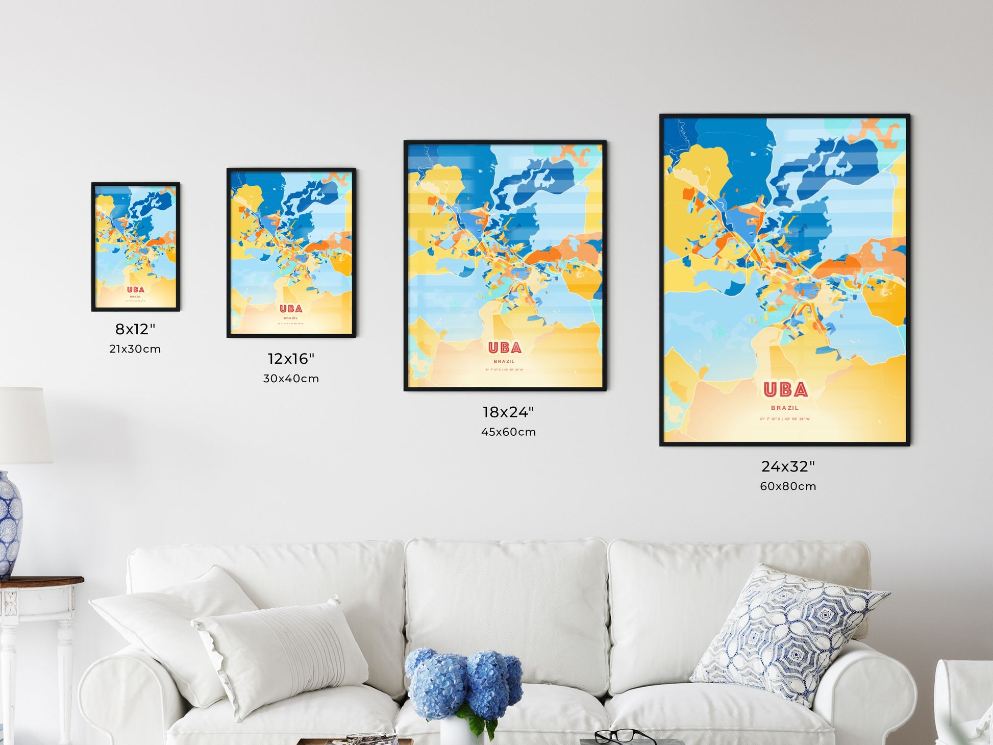 Colorful UBA BRAZIL Fine Art Map Blue Orange