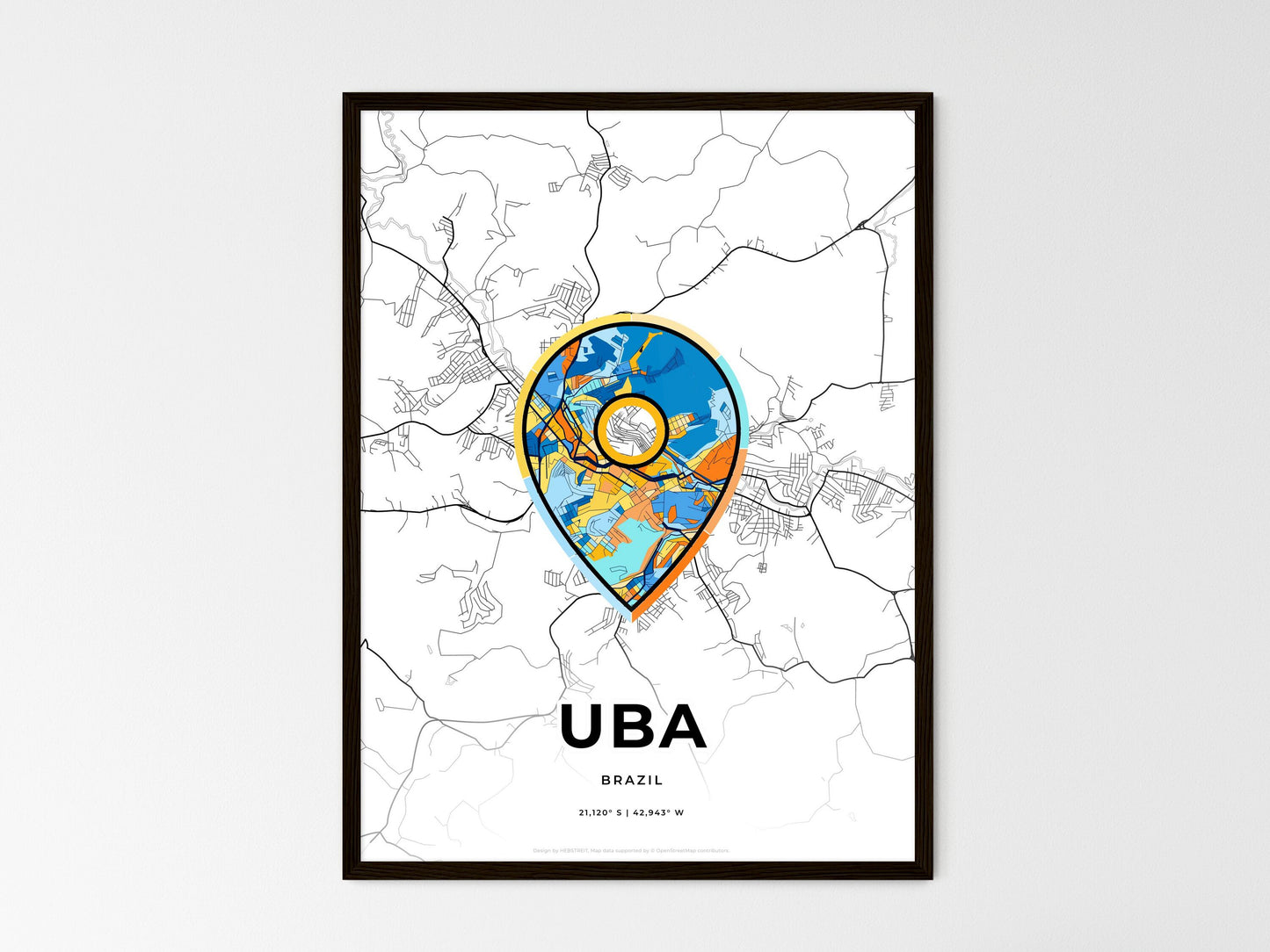 Uba Brazil wedding art map with pointer icon