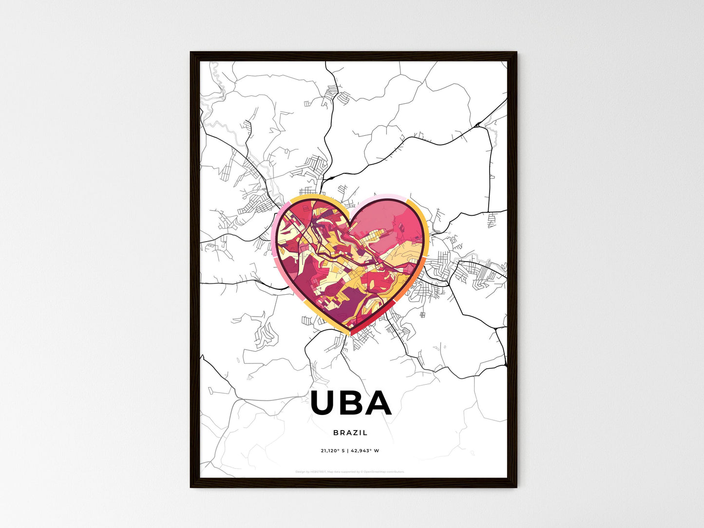 Uba Brazil wedding art map with heart icon