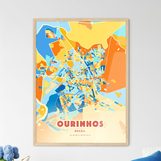 Colorful OURINHOS BRAZIL Fine Art Map Blue Orange