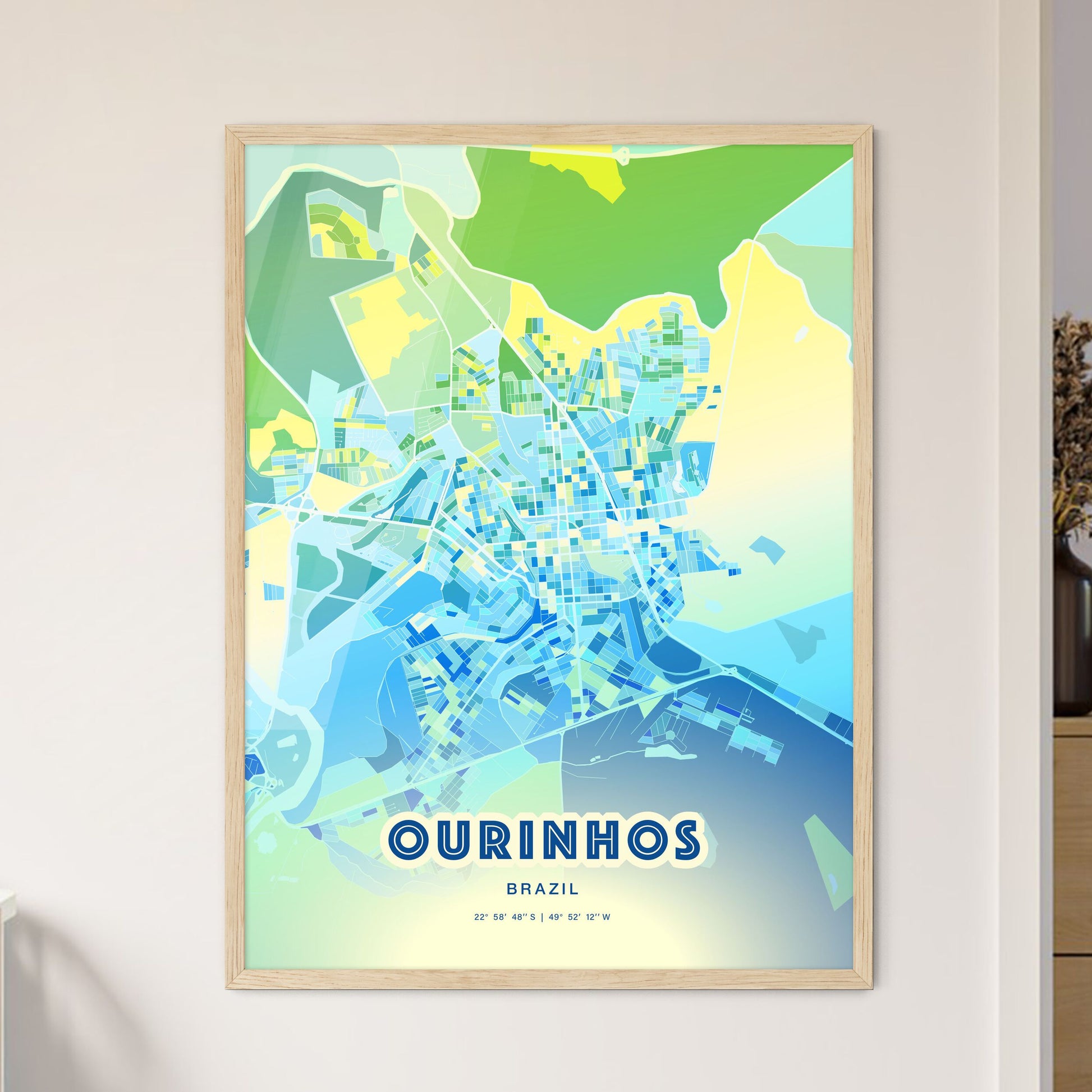 Colorful OURINHOS BRAZIL Fine Art Map Cool Blue