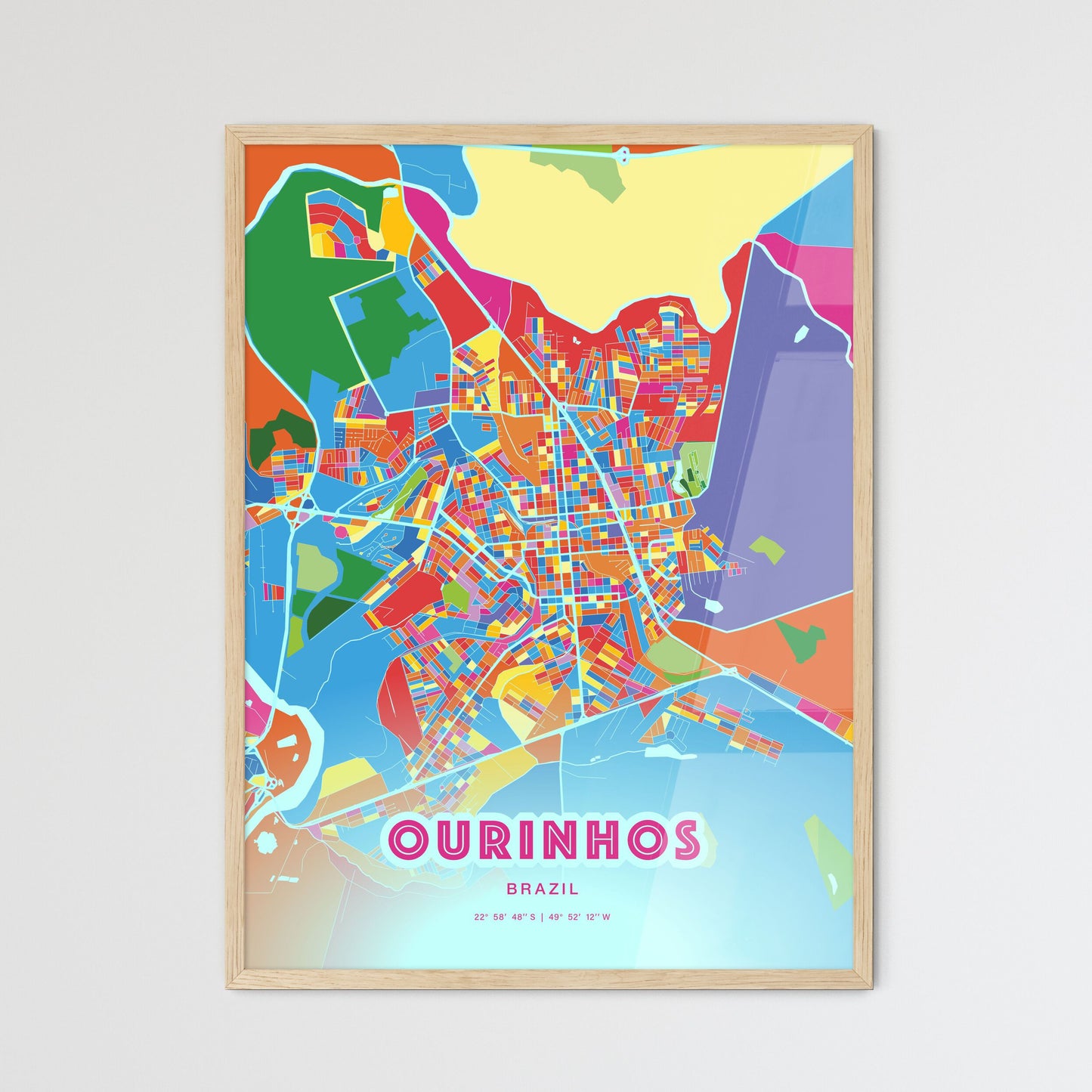 Colorful OURINHOS BRAZIL Fine Art Map Crazy Colors