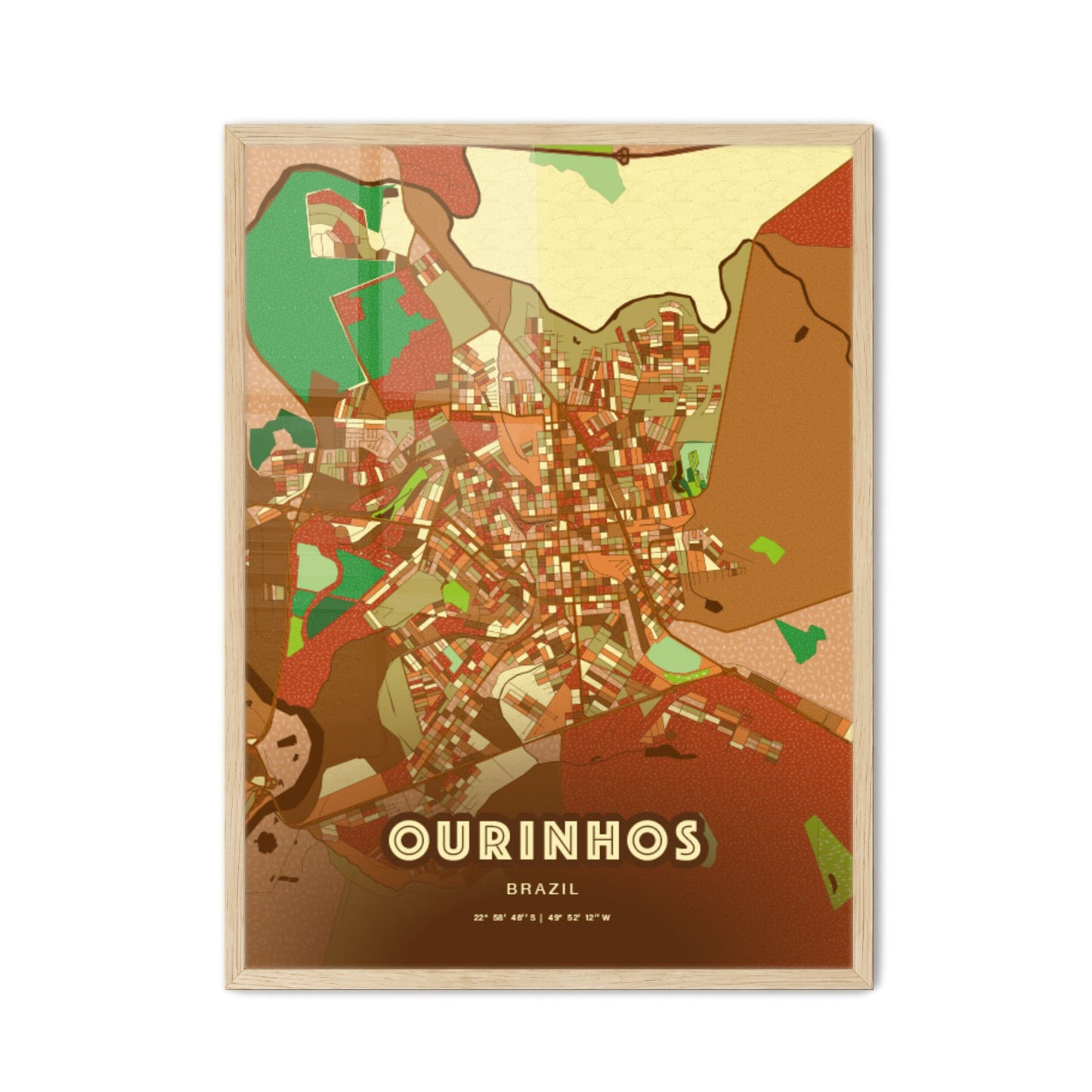 Colorful OURINHOS BRAZIL Fine Art Map Farmhouse