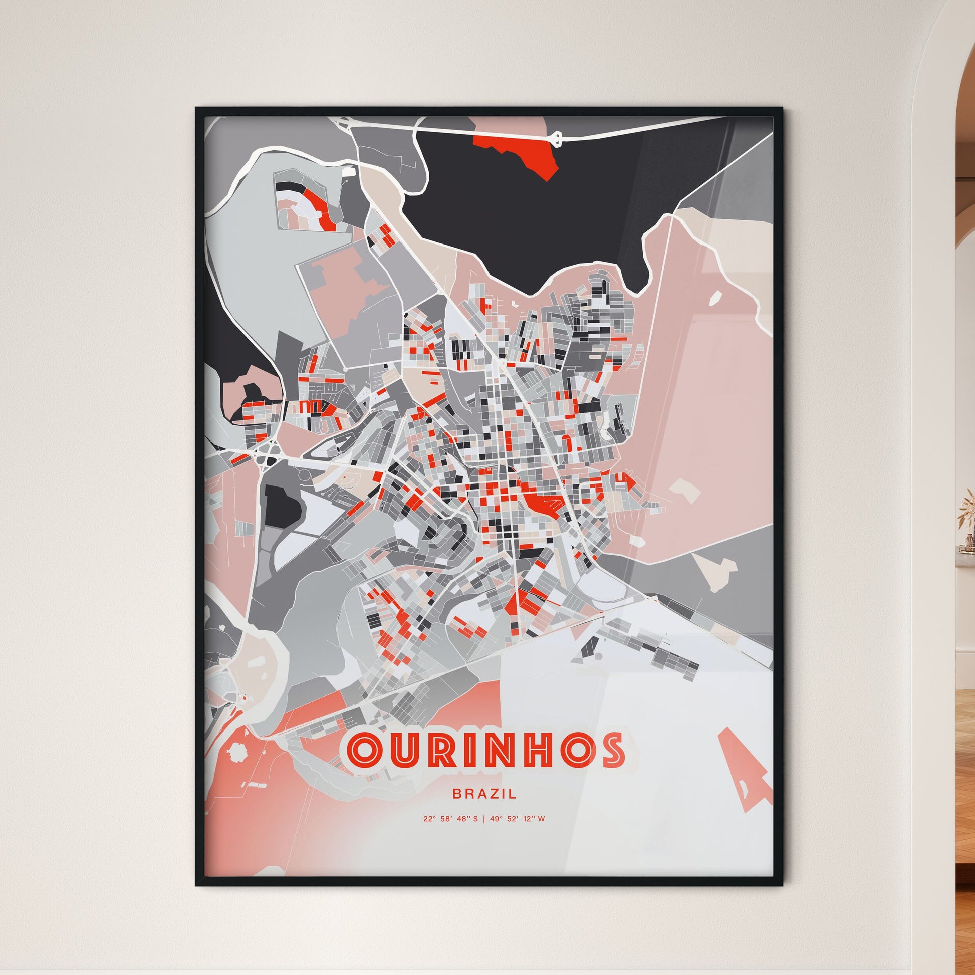 Colorful OURINHOS BRAZIL Fine Art Map Modern