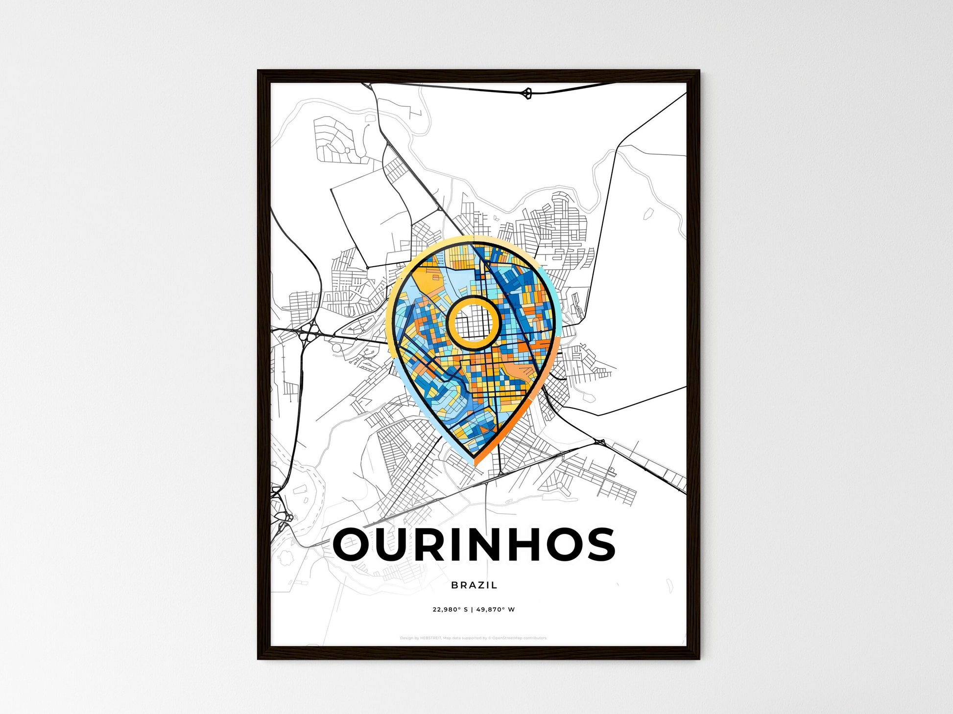 Ourinhos Brazil wedding art map with pointer icon