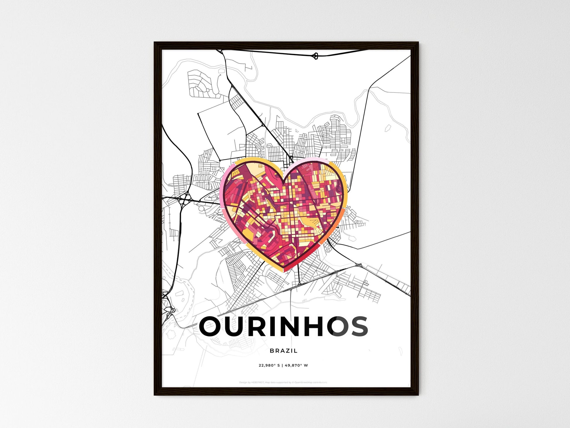 Ourinhos Brazil wedding art map with heart icon