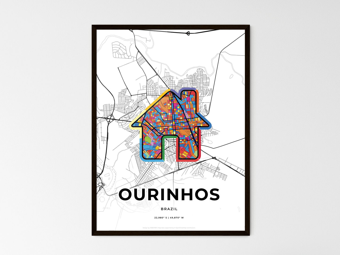 Ourinhos Brazil wedding art map with home icon