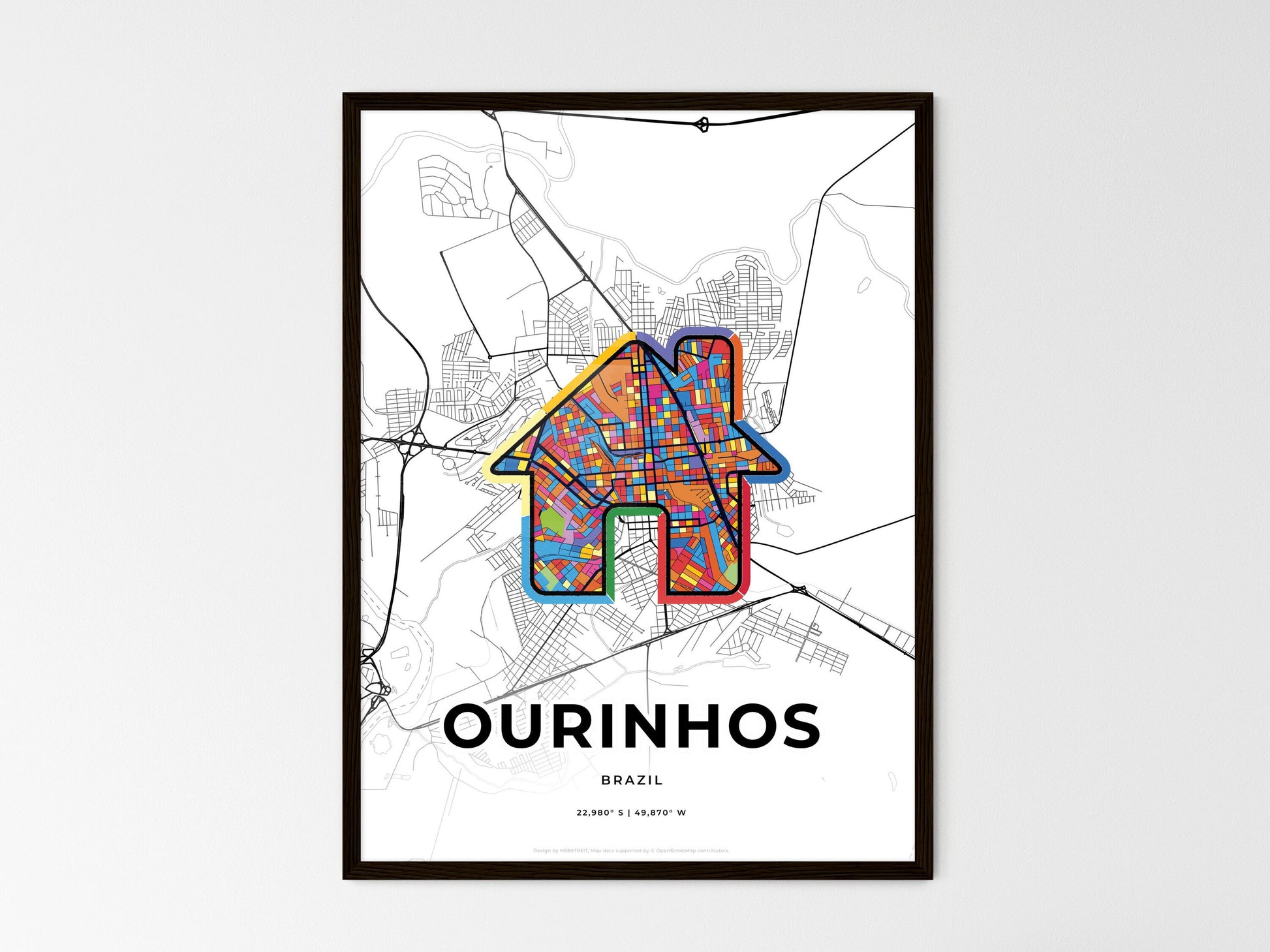 Ourinhos Brazil wedding art map with home icon